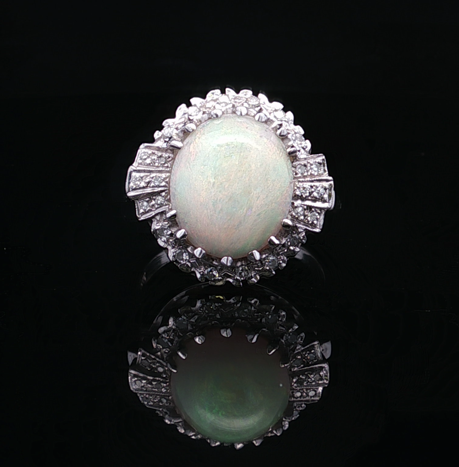 Terri 14K White Gold Oval Opal & Diamond Halo Ring