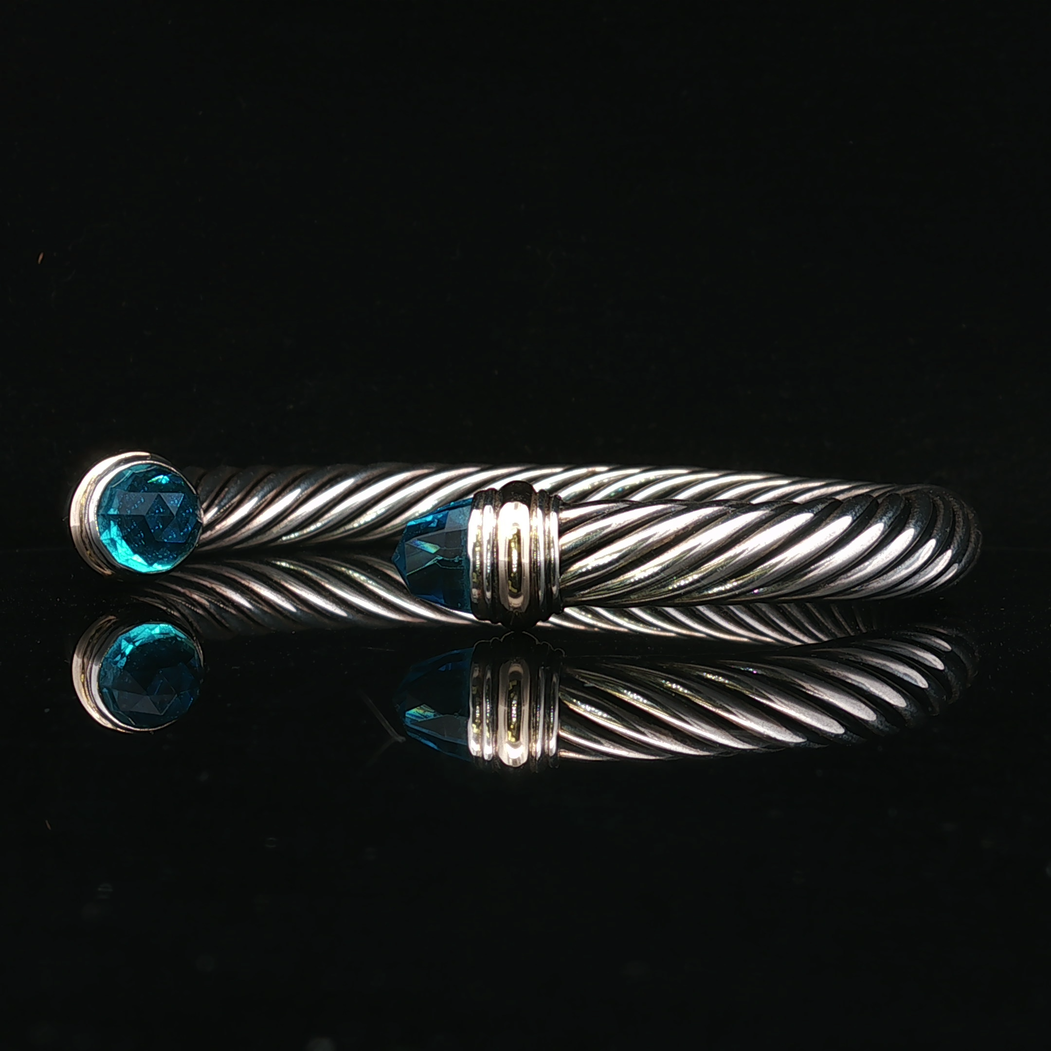 Sterling Silver & 14K Yellow Gold David Yurman Cuff with Blue Topaz