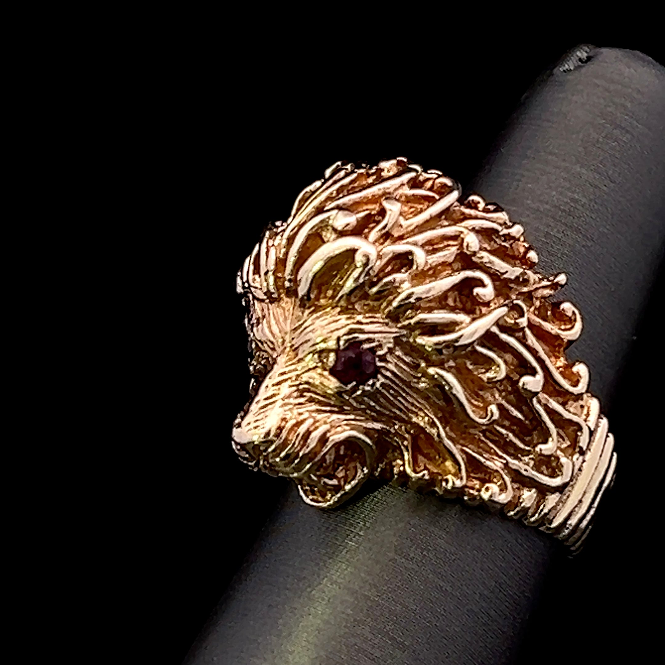 Karter 14K Yellow Gold Lion Head Ring with Ruby Eyes