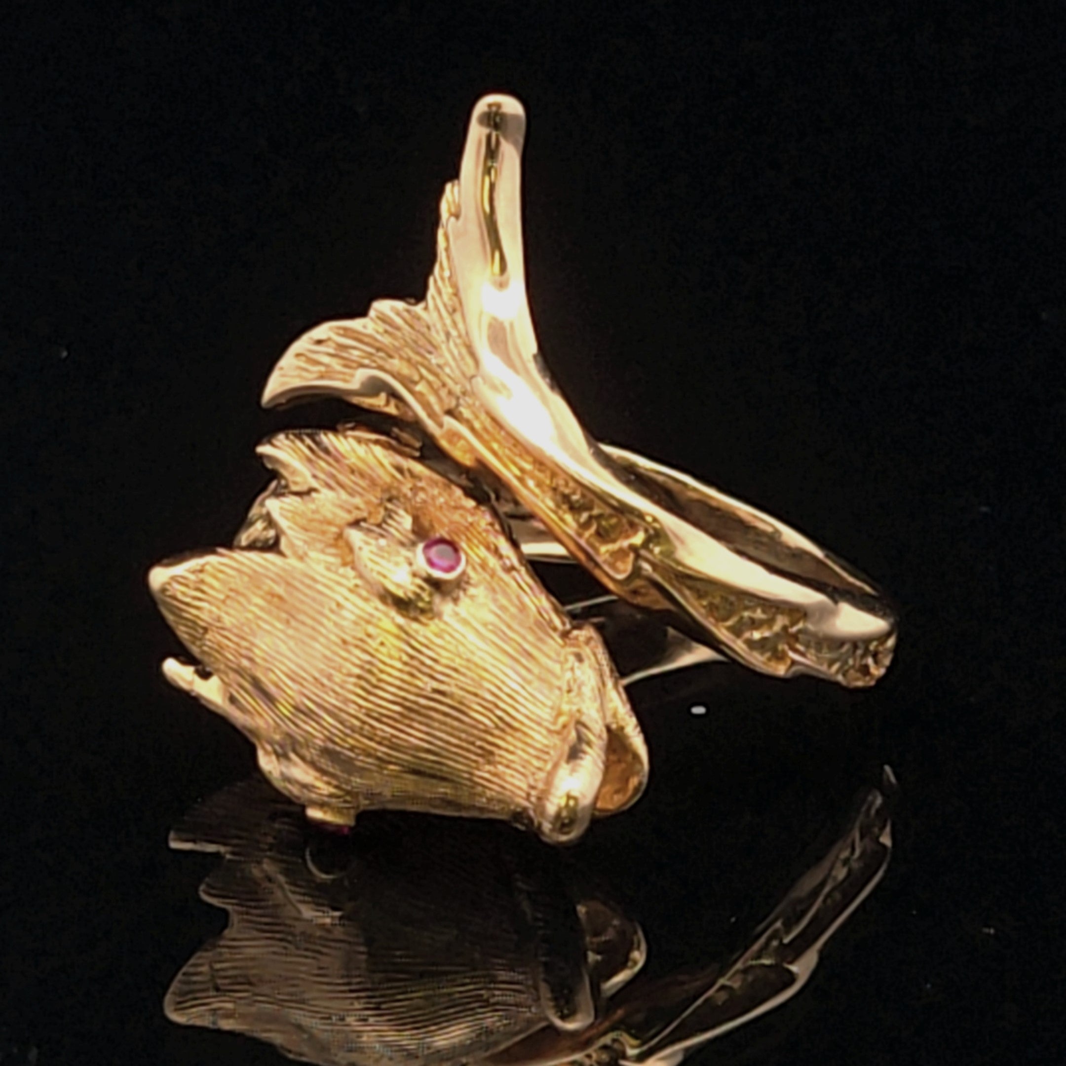 Norah 18KY Koi Fish with Ruby Eyes Ring