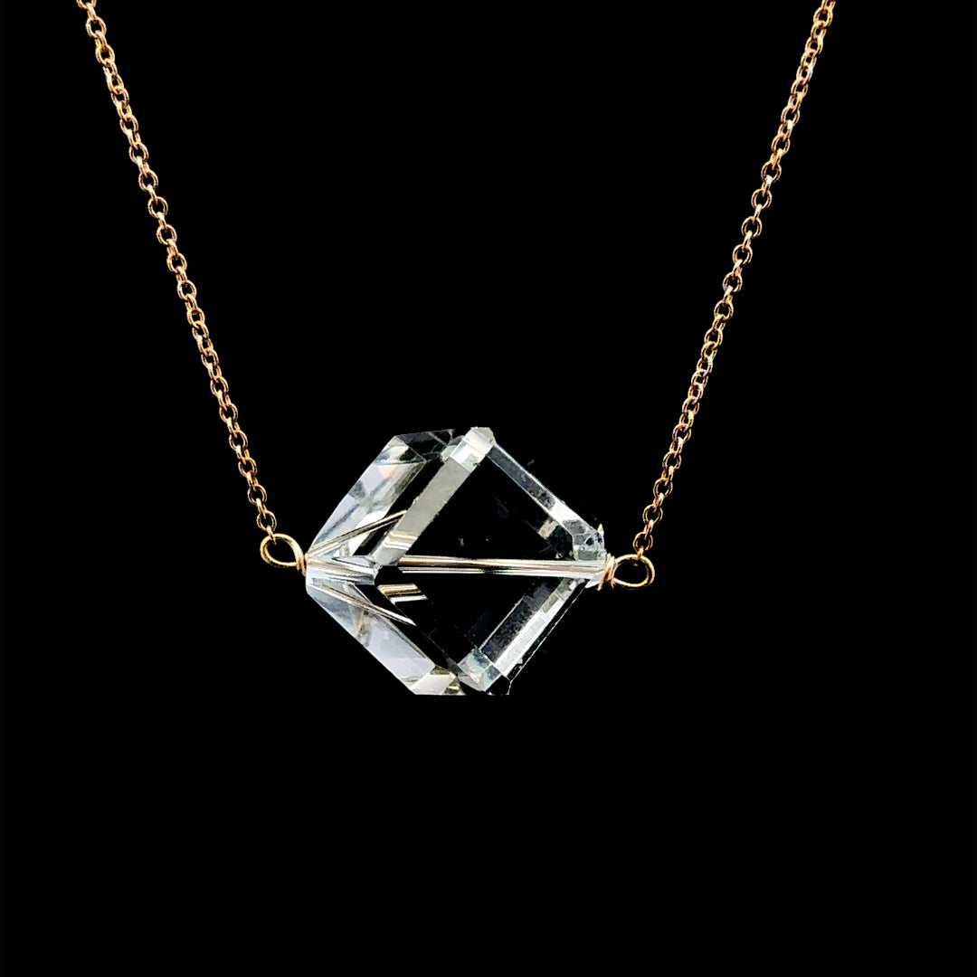 Ariella 14K Yellow Gold Stationed Crystal Cube Necklace