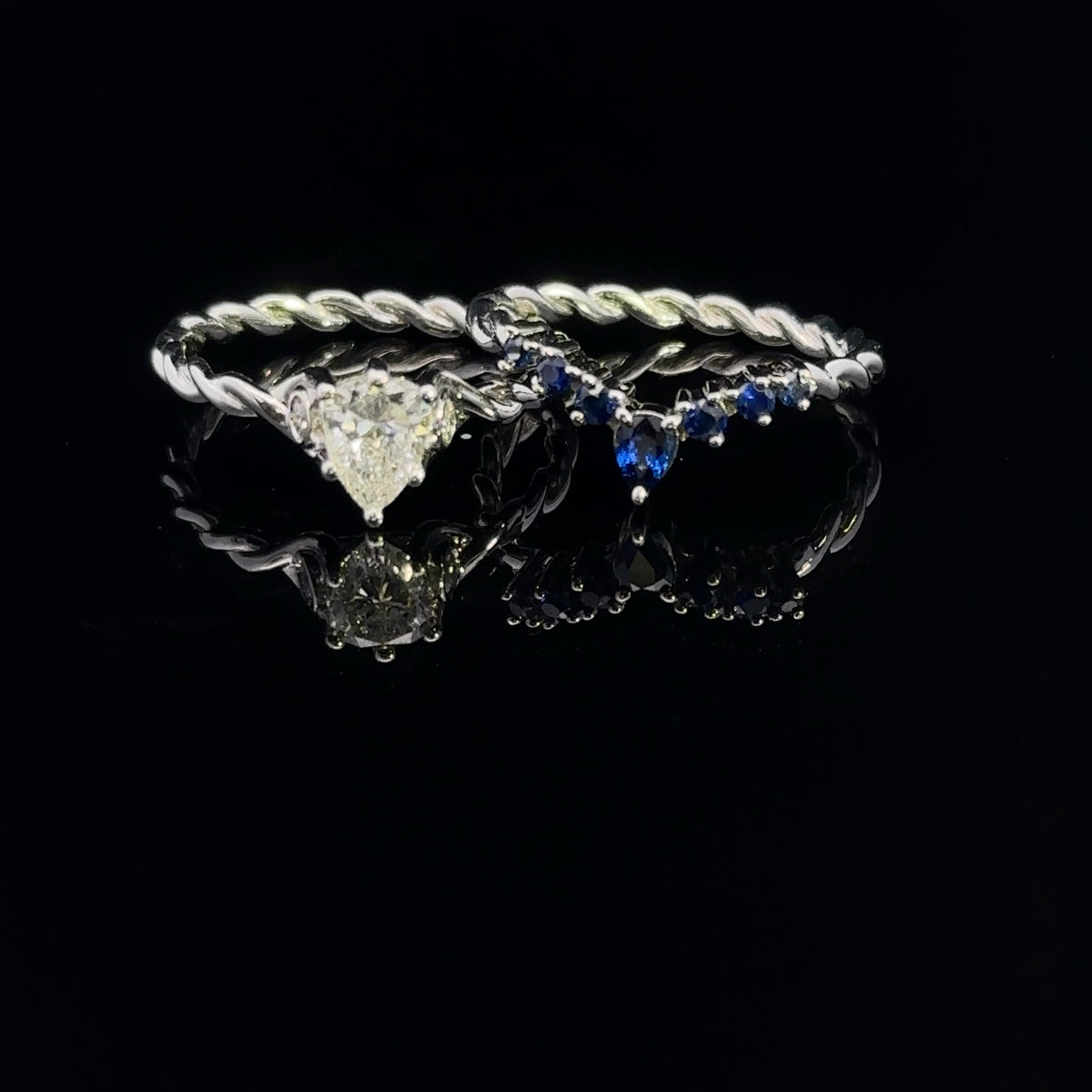 Aquaria 14k White Gold Diamond & Sapphire Wedding Set