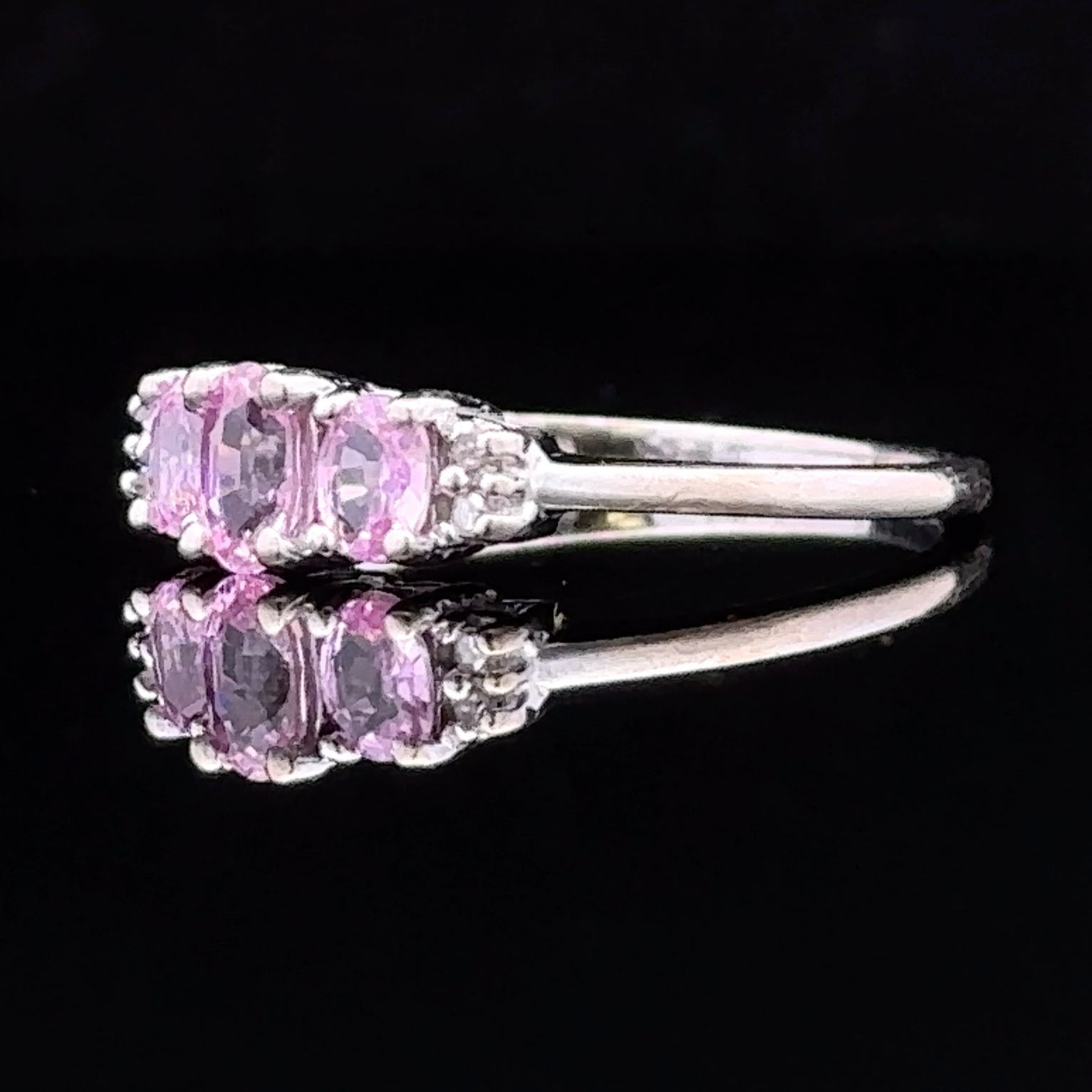 Everly 10K White Gold Oval Pink Sapphire and Diamond Ring