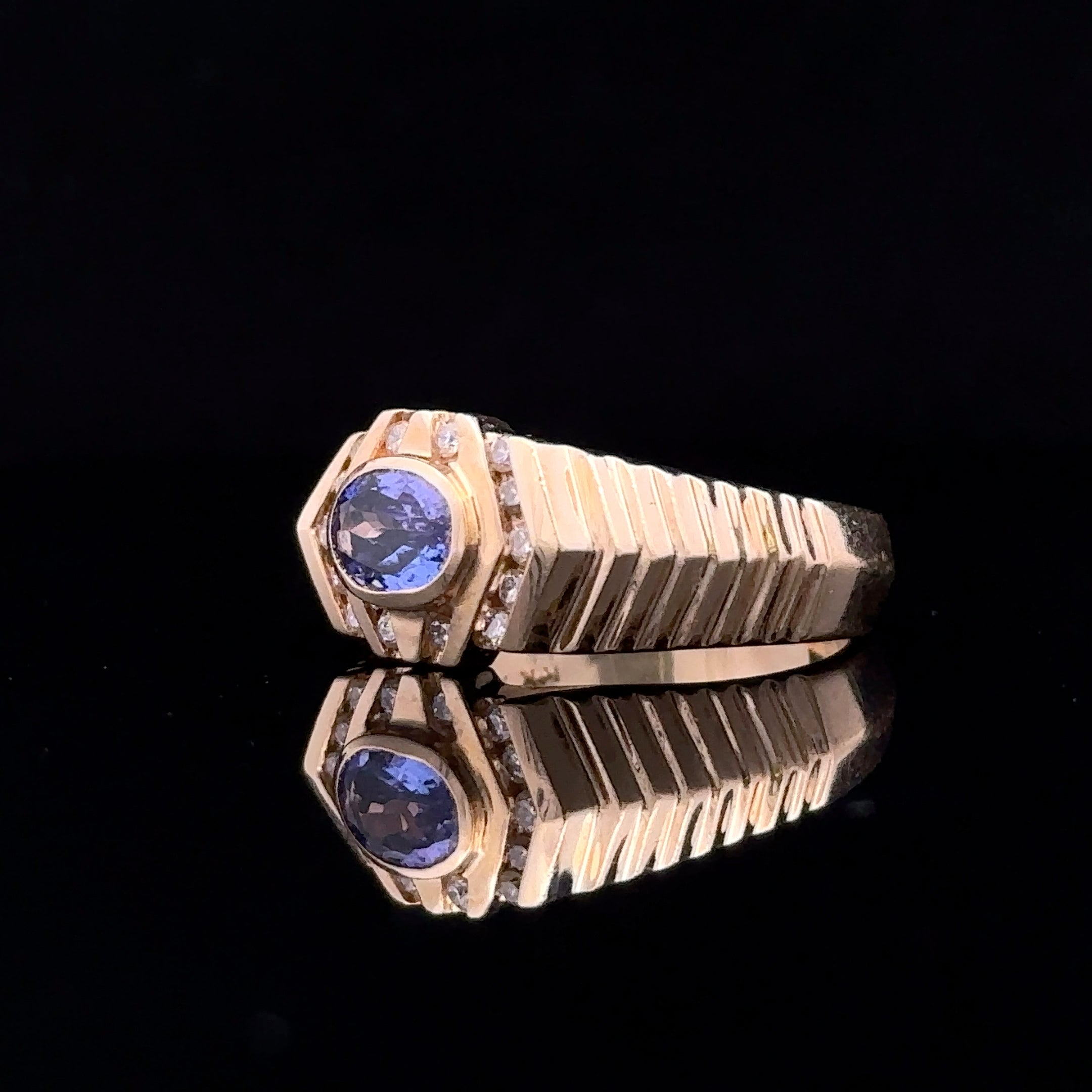 Kataleya Gold Ring with Tanzanite and Diamond Size 8