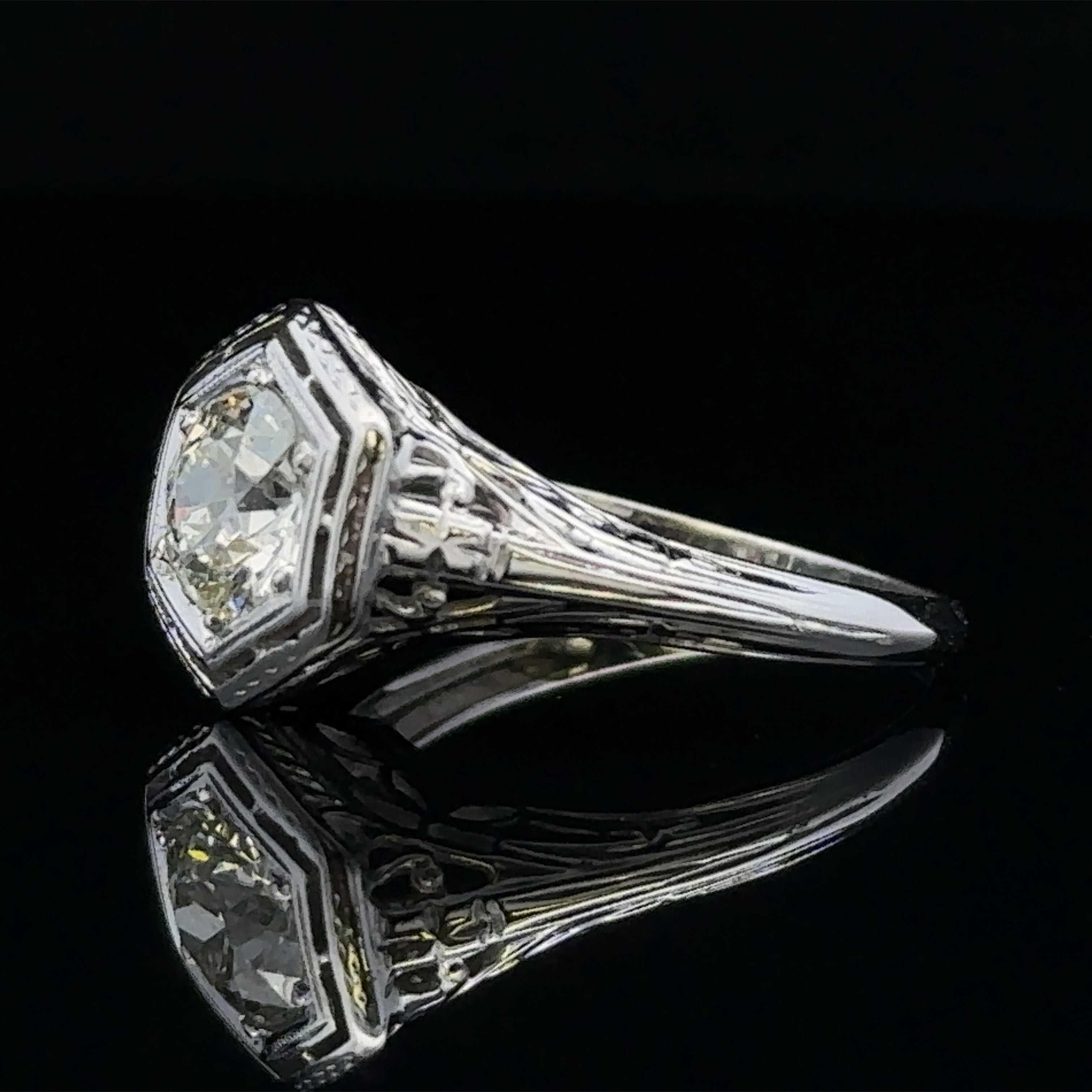 Platinum 1.13 CT European Cut Diamond Engagement Ring