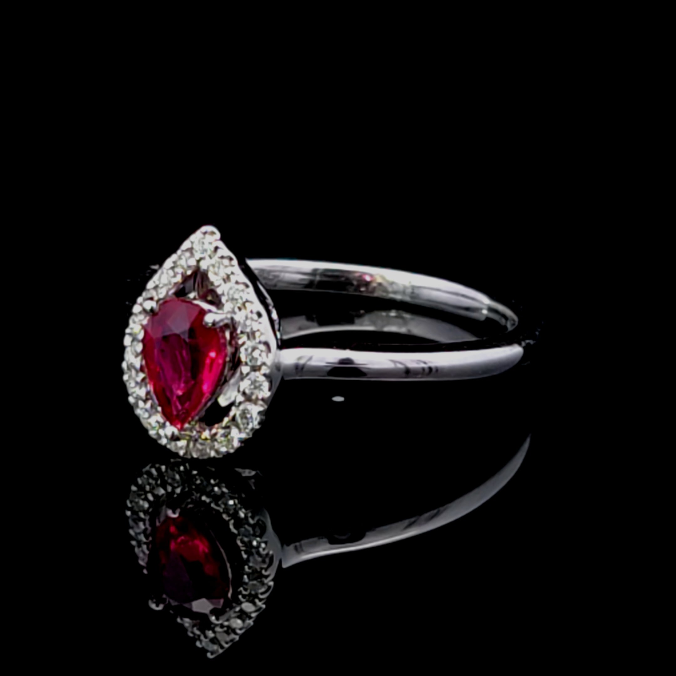 Karina 14K White Gold Ring with Pear Ruby & Diamonds