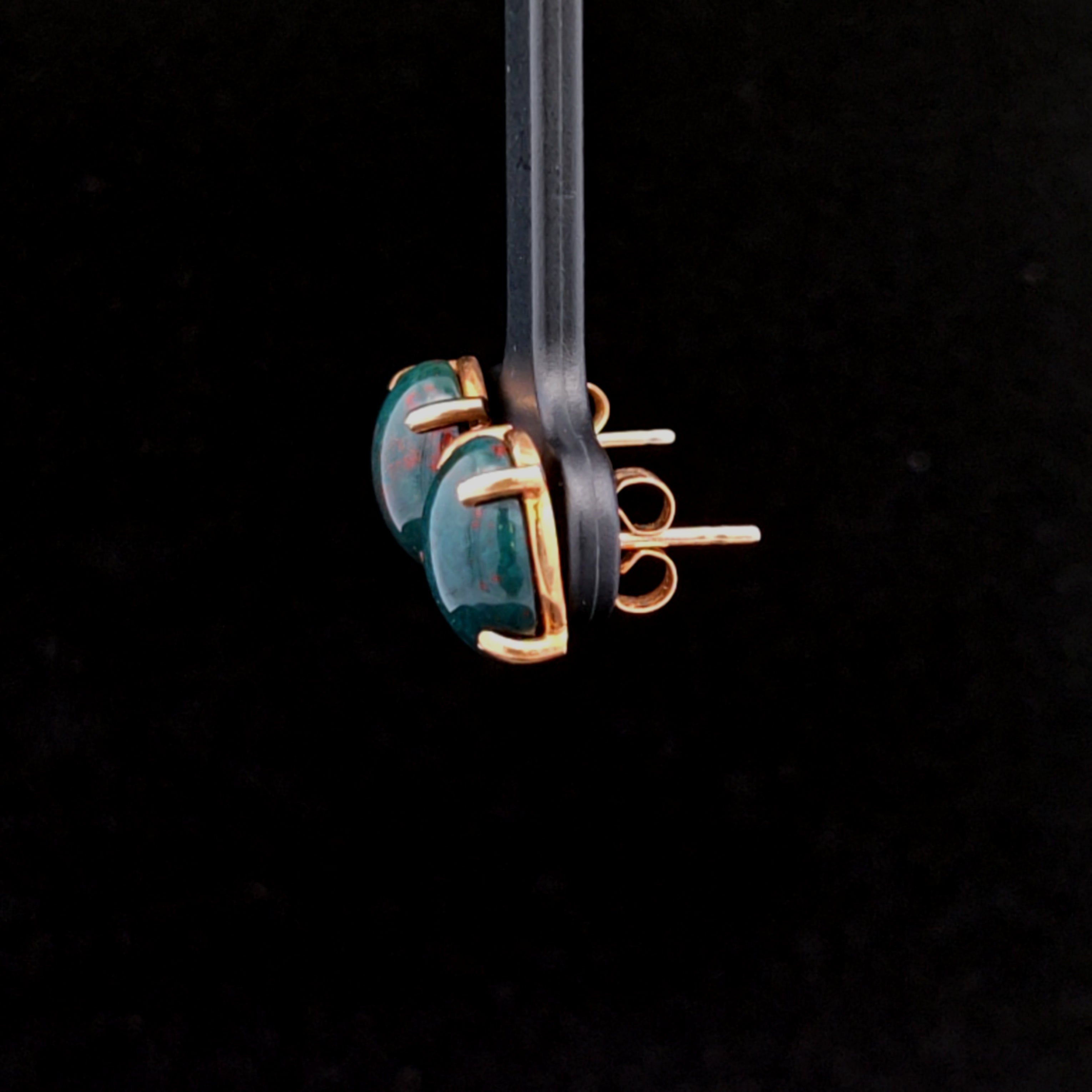14K Yellow Gold Bloodstone Oval Earrings