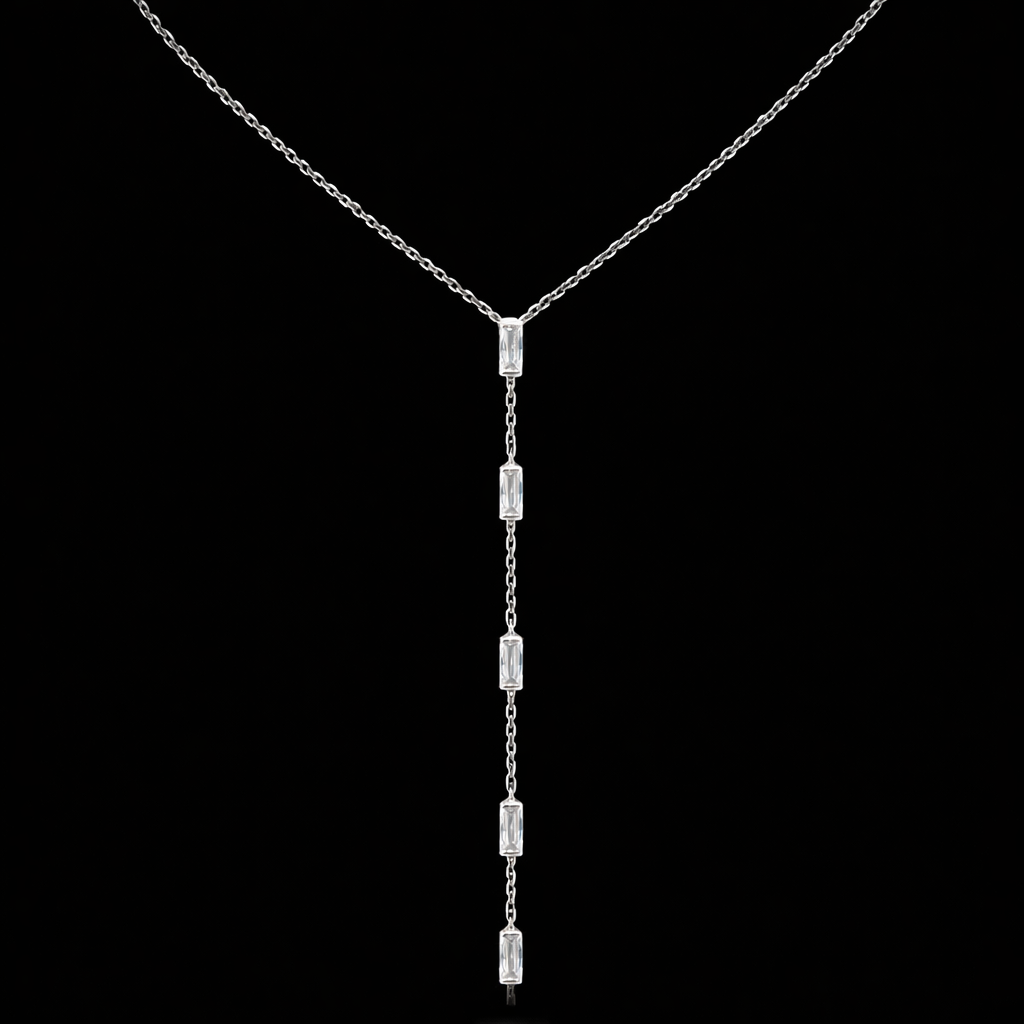 Silver Y-Drop Necklace with 14x13MM CZ stations