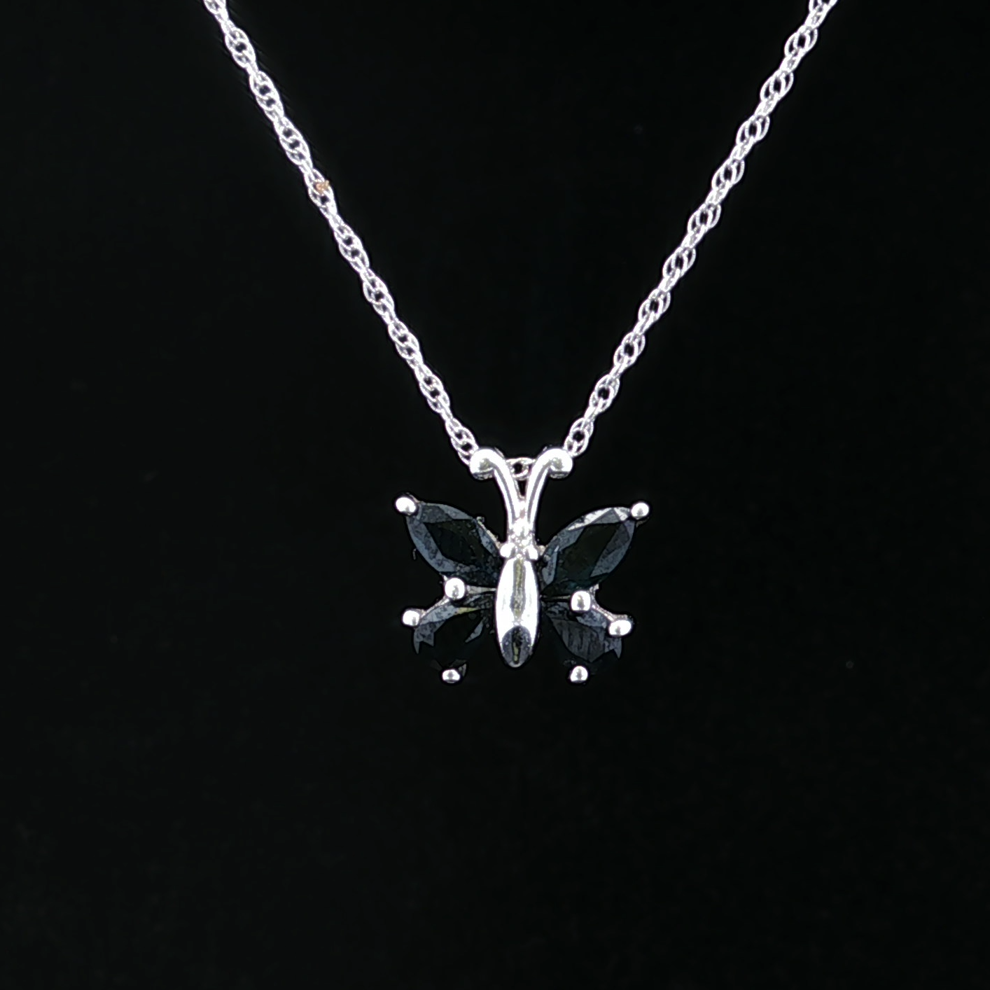 White 14K Gold Sapphire Butterfly Necklace