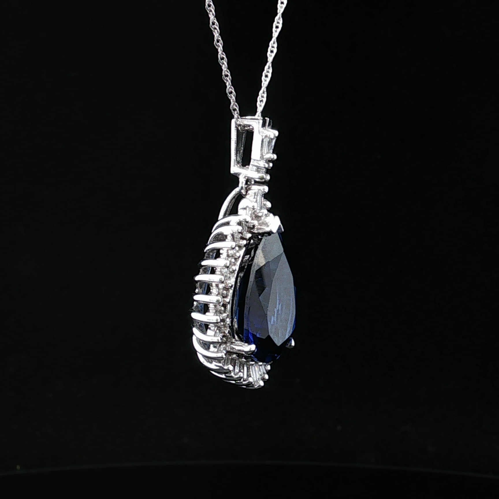 Estrella 10K White Gold Pear Shape Lab Grown Sapphire with .75 ctw Diamonds