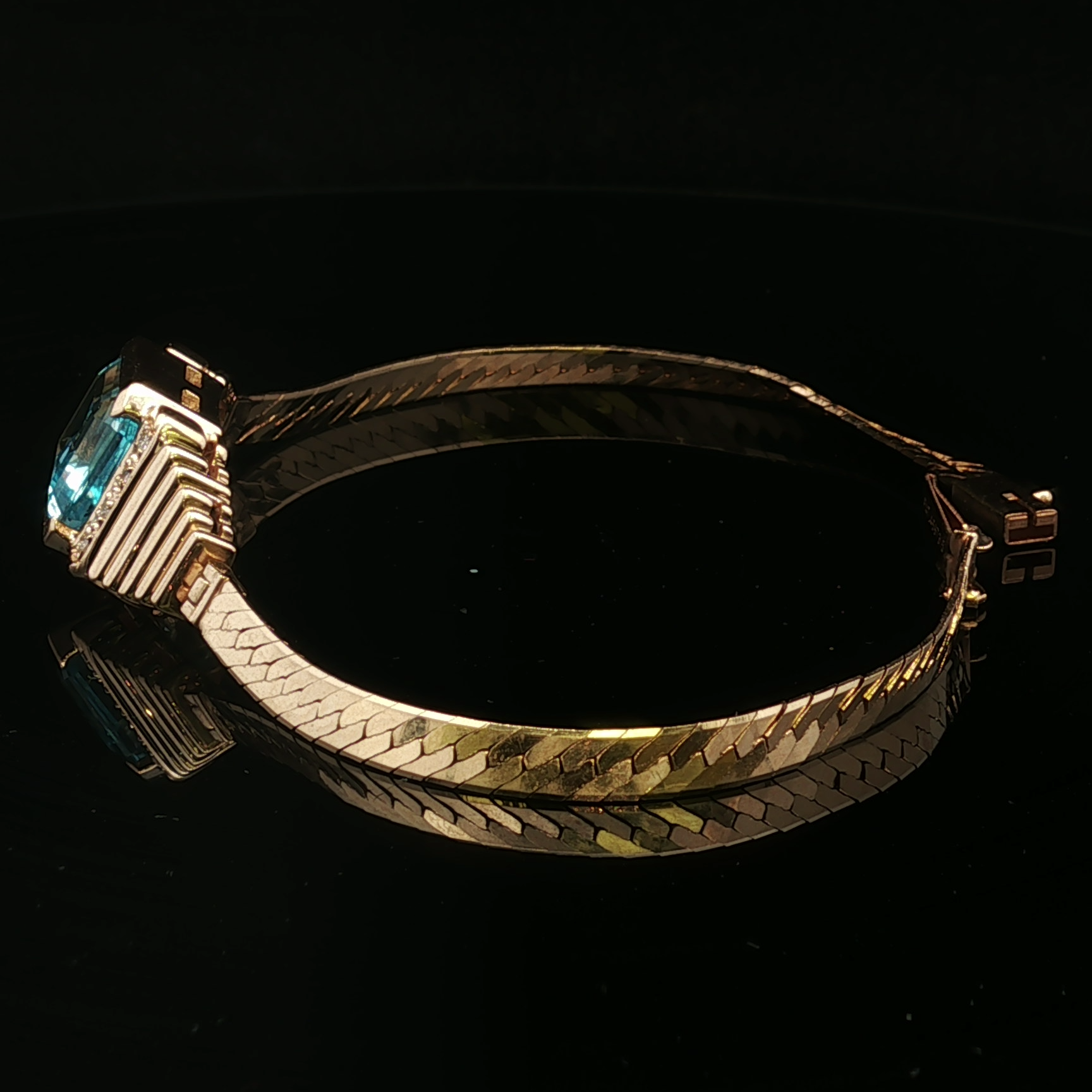 Camellia 14k Yellow Gold Blue Topaz & Diamond Bracelet