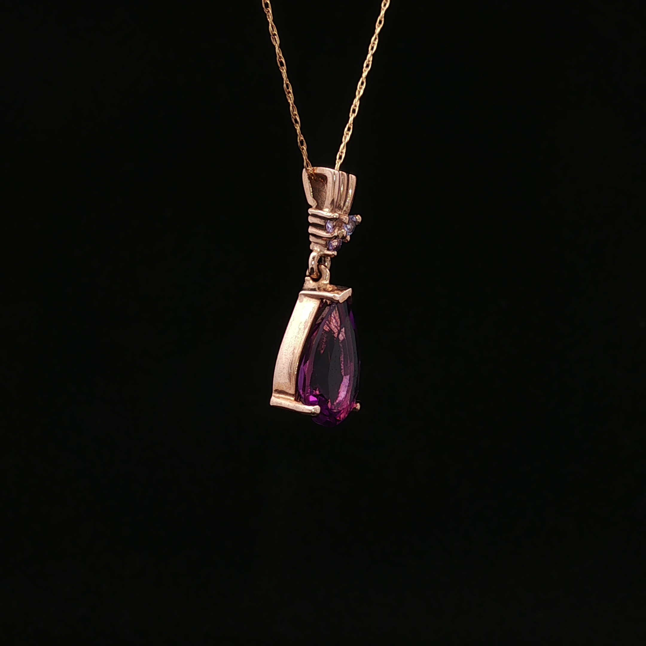 Tanzanite Accents 14K Yellow Gold Drop Necklace with Pear Amethyst