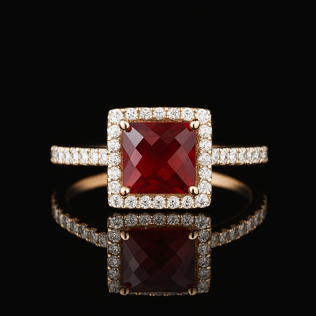 Vela 14K Yellow Gold Halo Ring with Red Citrine & Diamond Accents