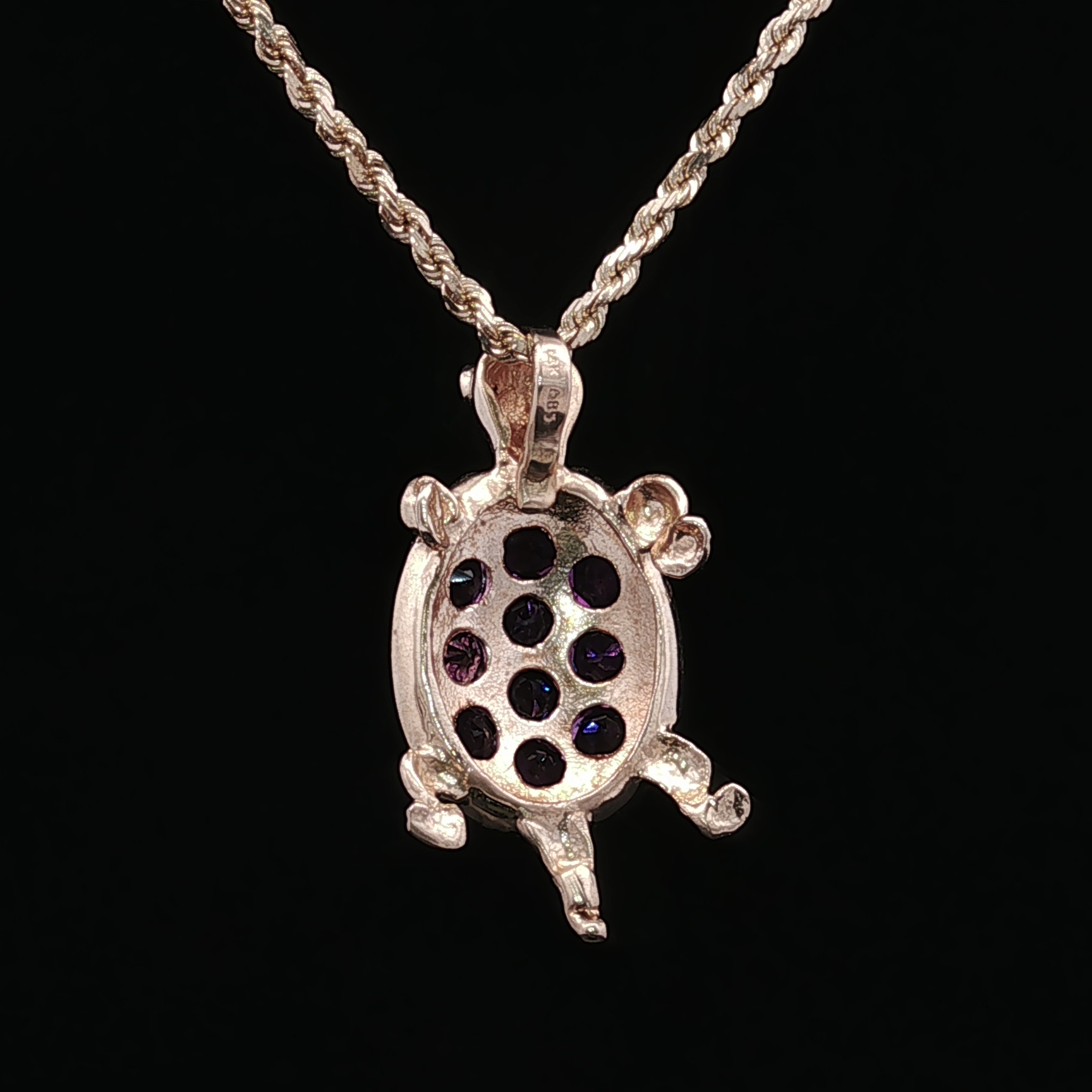 Faye Amethyst & Diamond Turtle Pendant in 14K Yellow Gold