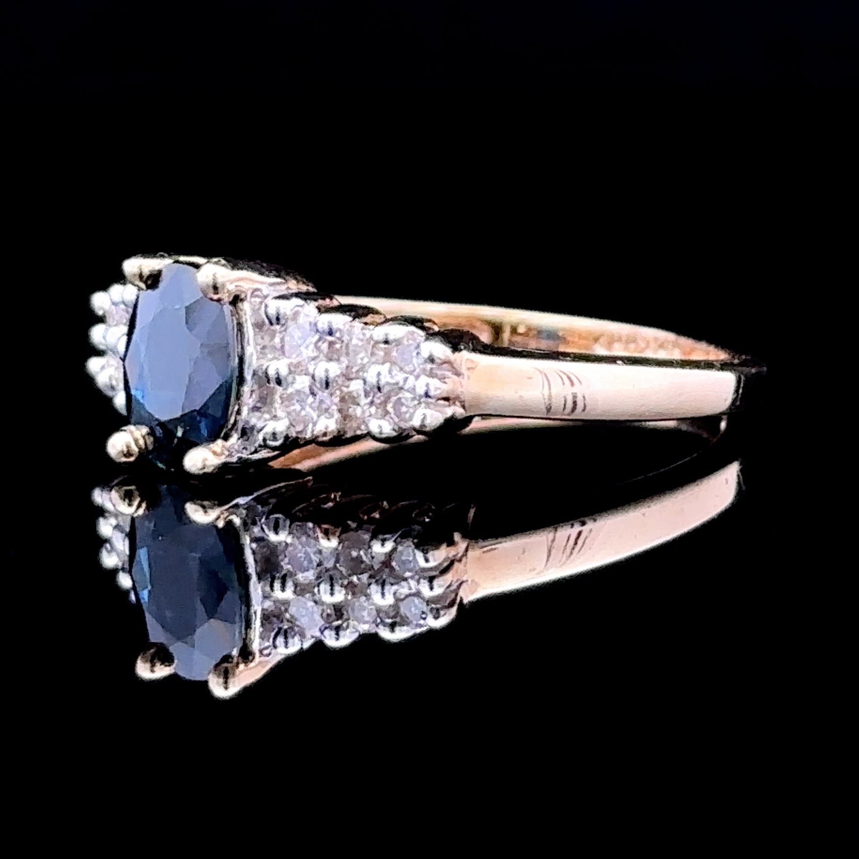 Briana 14K Yellow Gold Contemporary Ring with Sapphire and Diamonds, Size 6.75