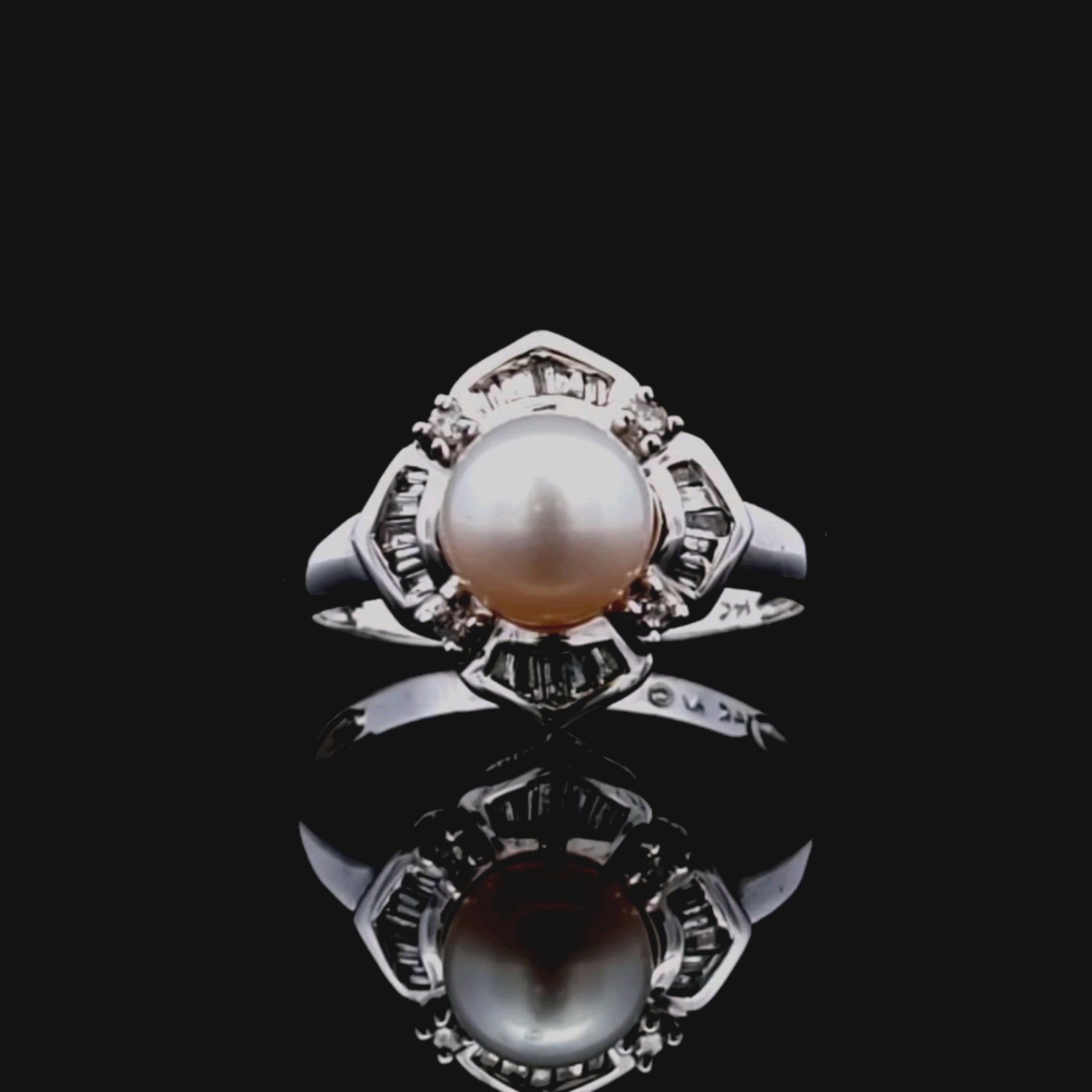 Susan – 14K White Gold Art Deco Ring with 7mm Cultured Pearl