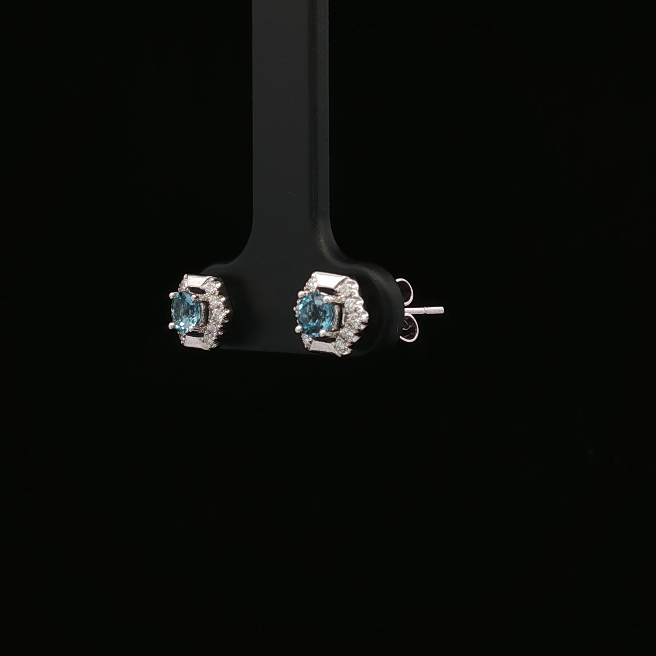 Lily 14K White Gold Aquamarine and Diamond Stud Earrings
