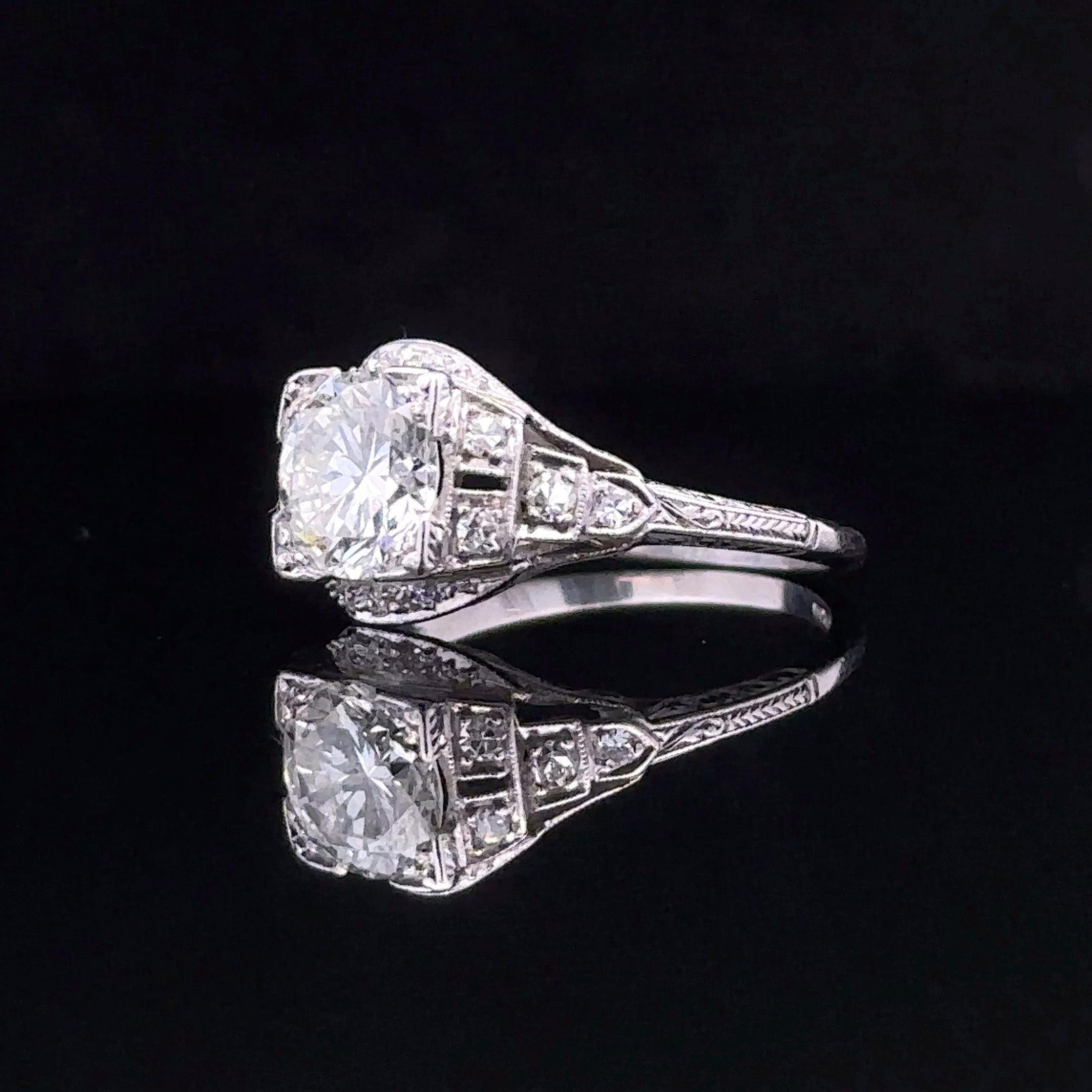 Mona White Platinum Art Deco Diamond Engagement Ring