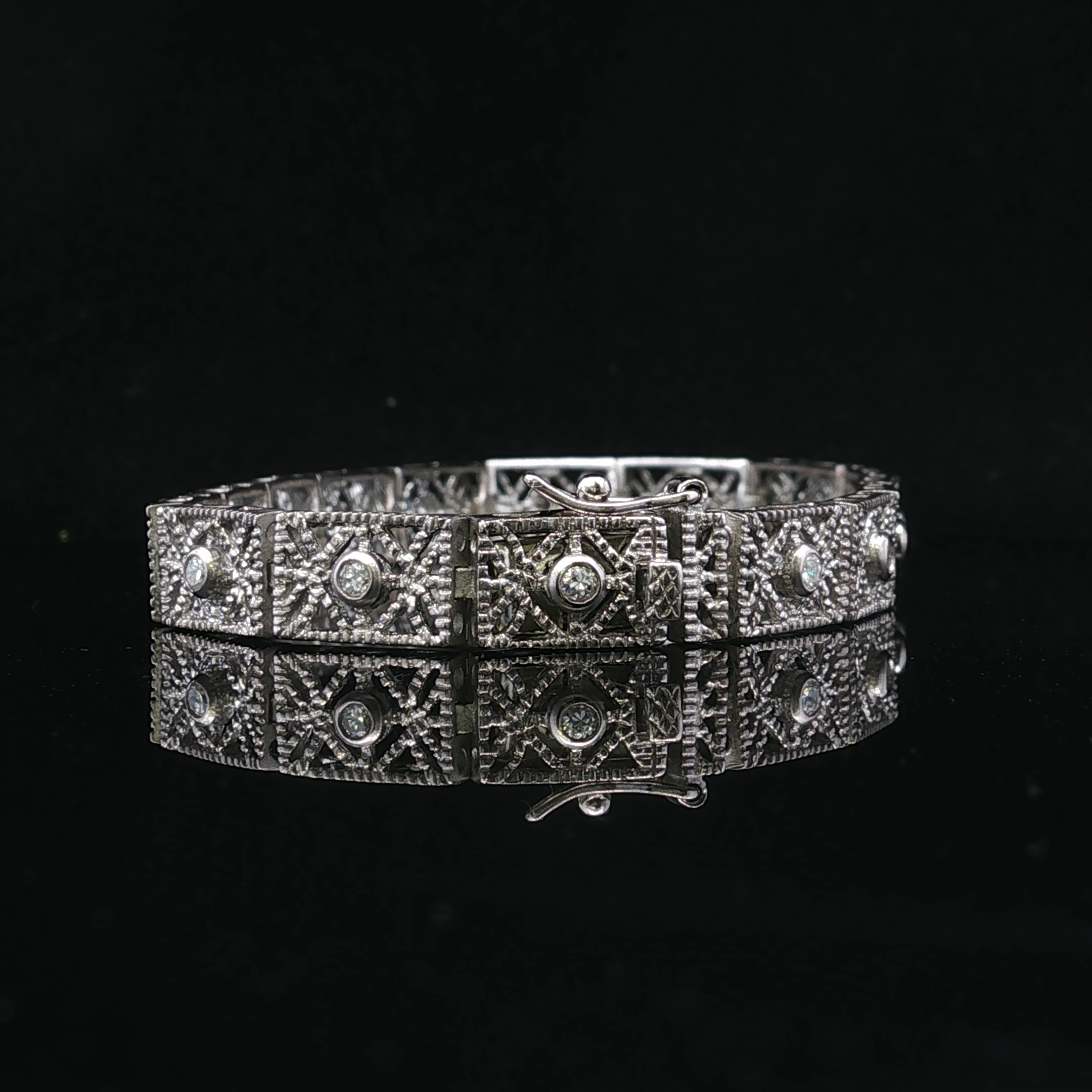 Estherine Silver Filigree CZ Link Bracelet