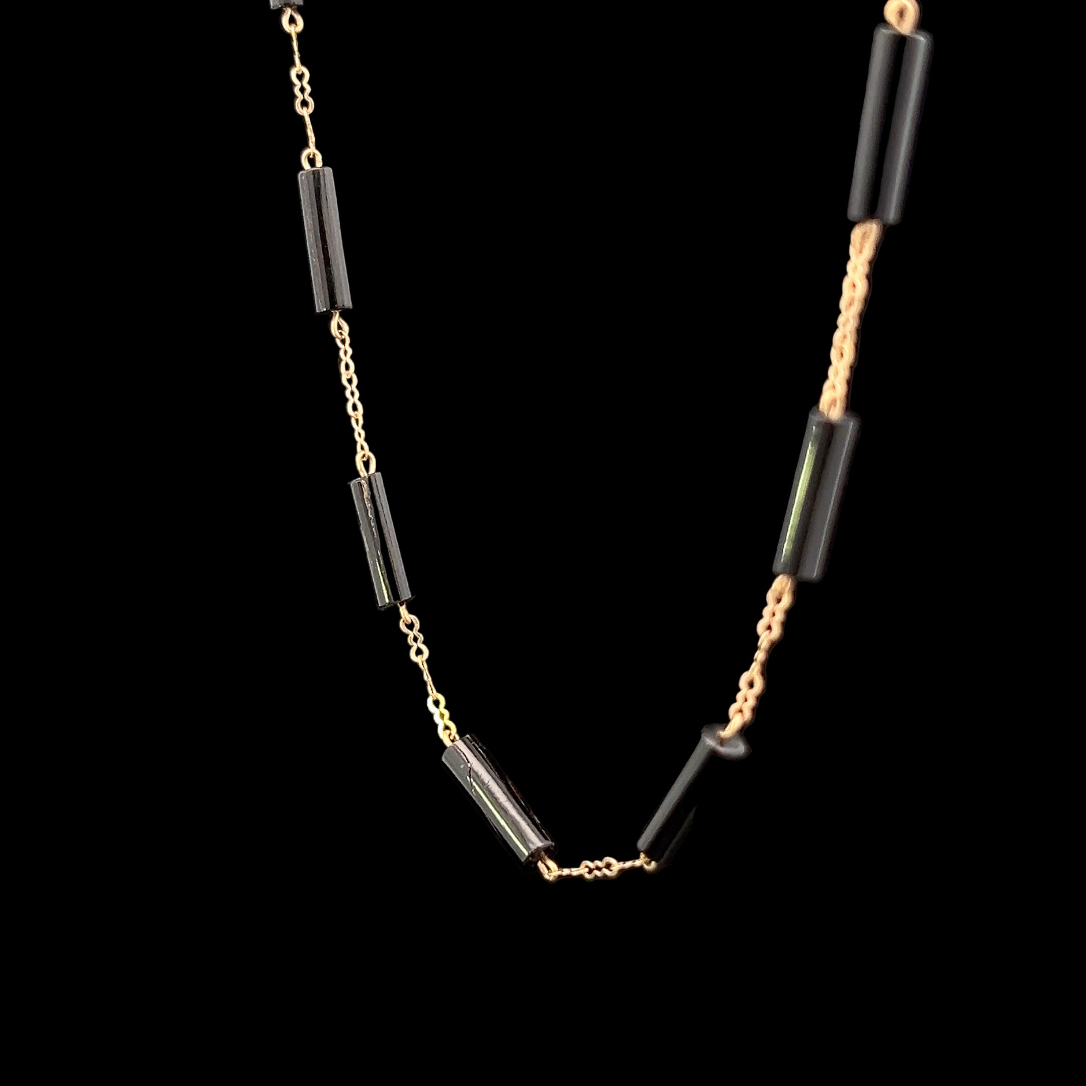 Bernard Passman 18K Yellow Gold Black Coral Bead Necklace