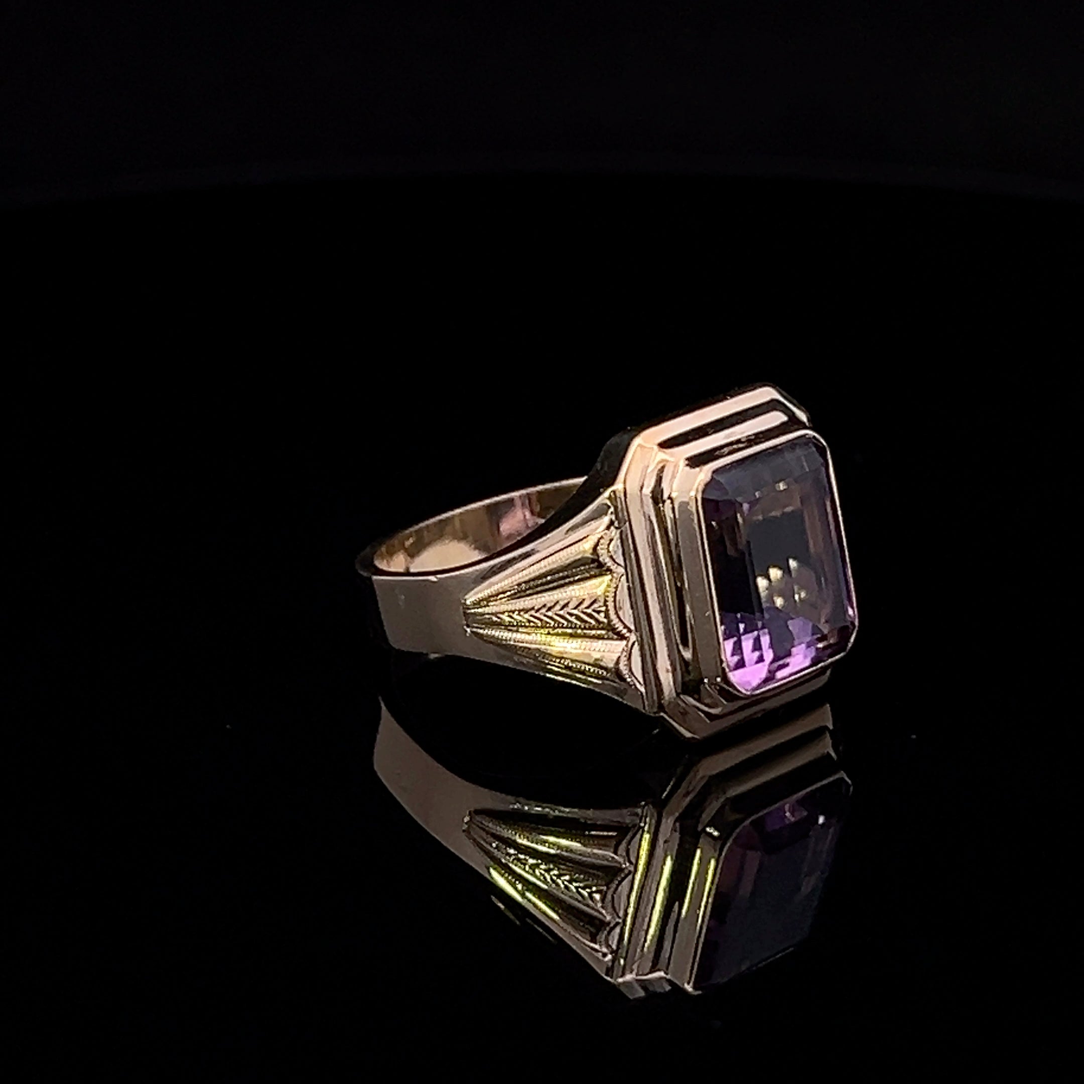 Armani 10K Yellow Gold Amethyst Men's Ring