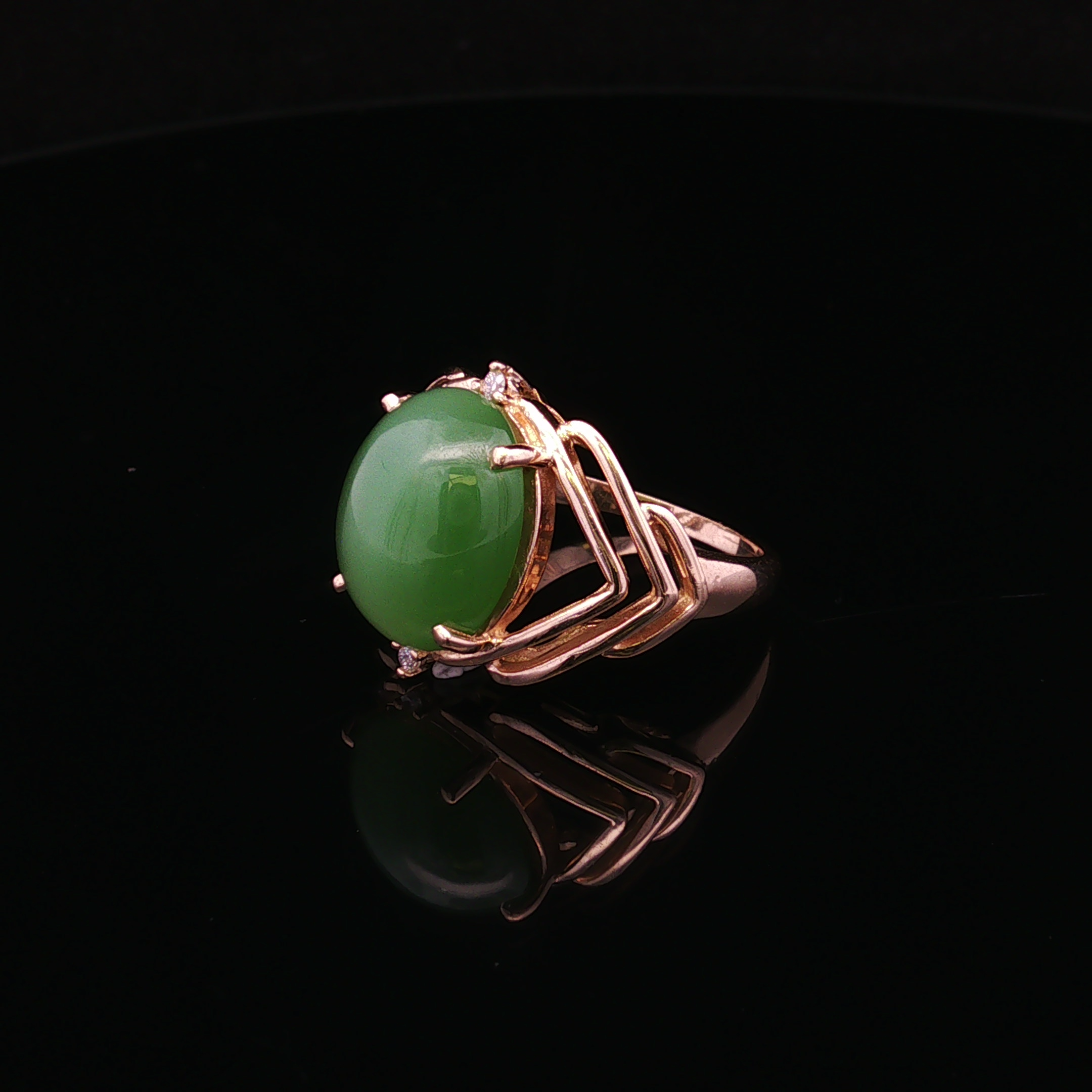 Zaralyn 14K Yellow Gold Cats Eye Jade & Diamond Ring