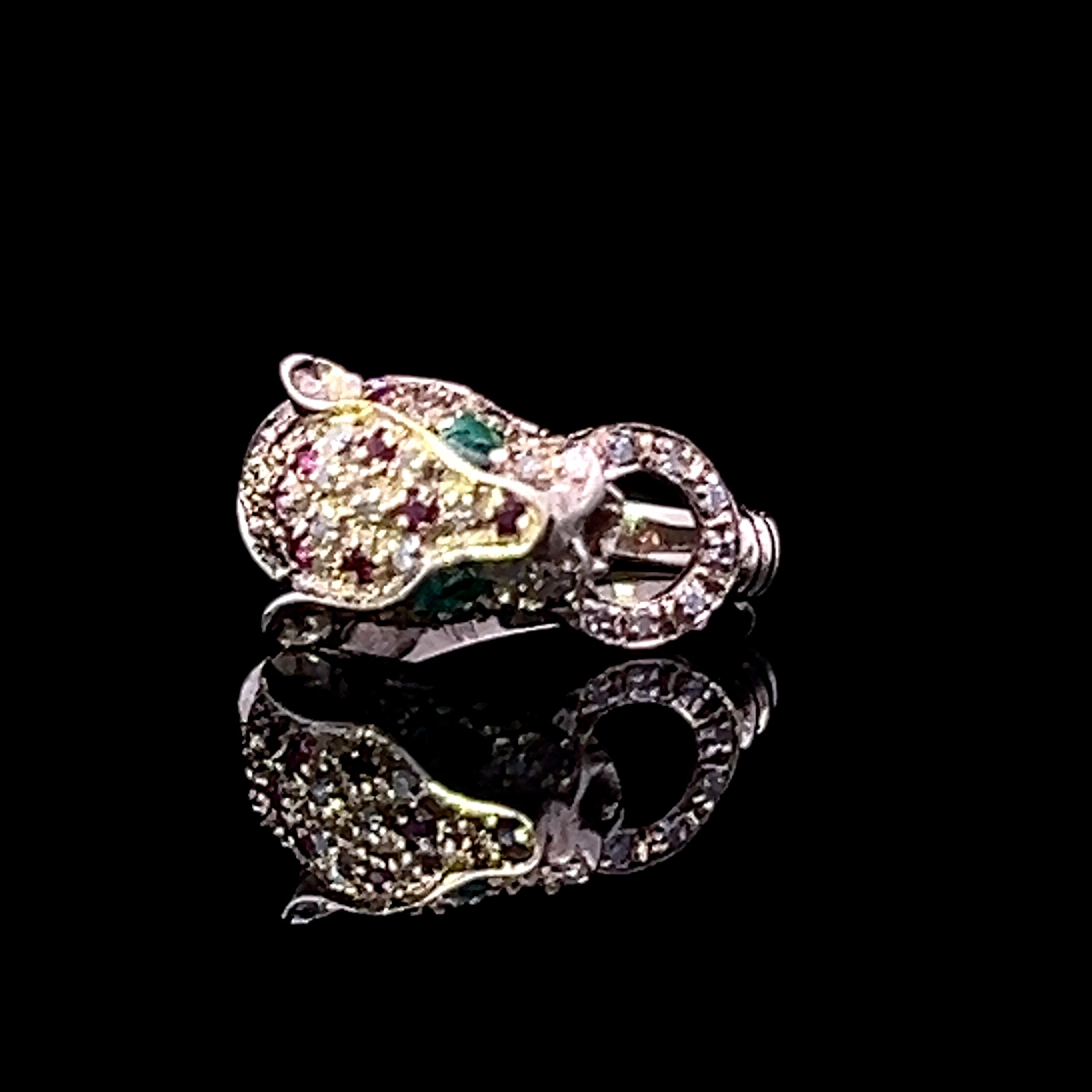 Skyler 14K Yellow Gold Panther Head Ring with Emerald Eyes & Ruby Diamonds