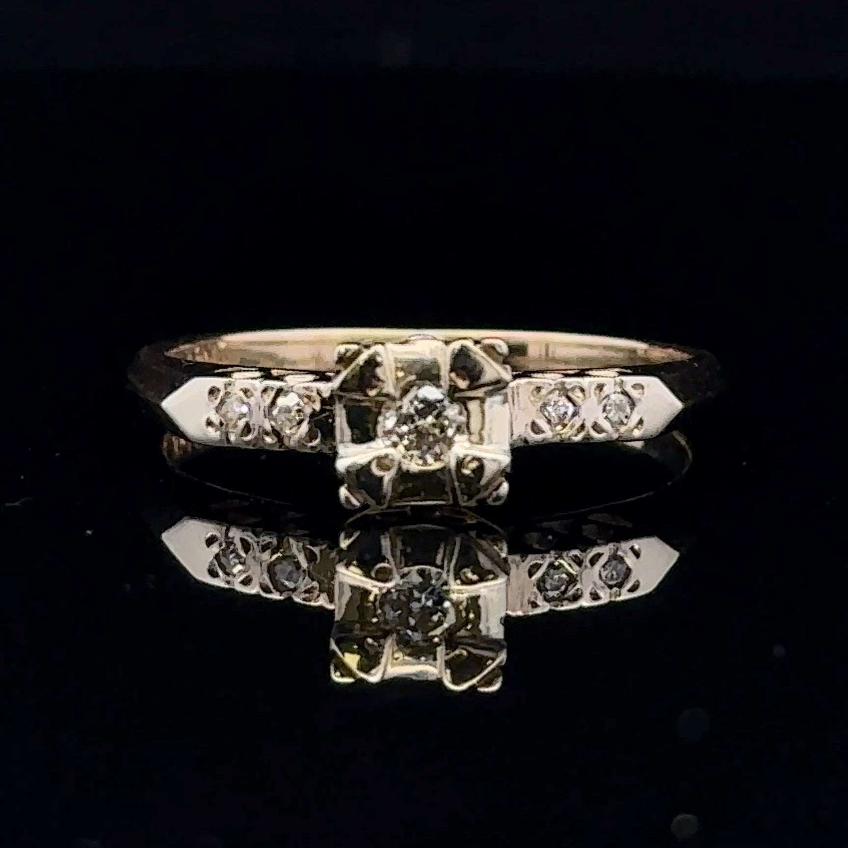 Sorrel Yellow 14 Karat Engagement Ring with Round Diamonds
