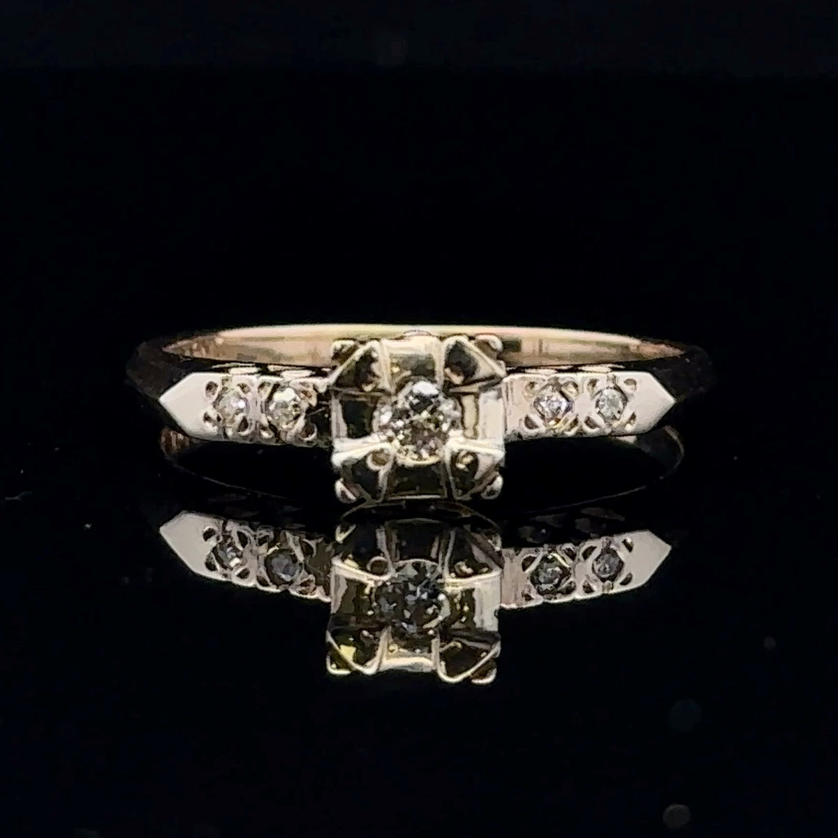 Sorrel Yellow 14 Karat Engagement Ring with Round Diamonds