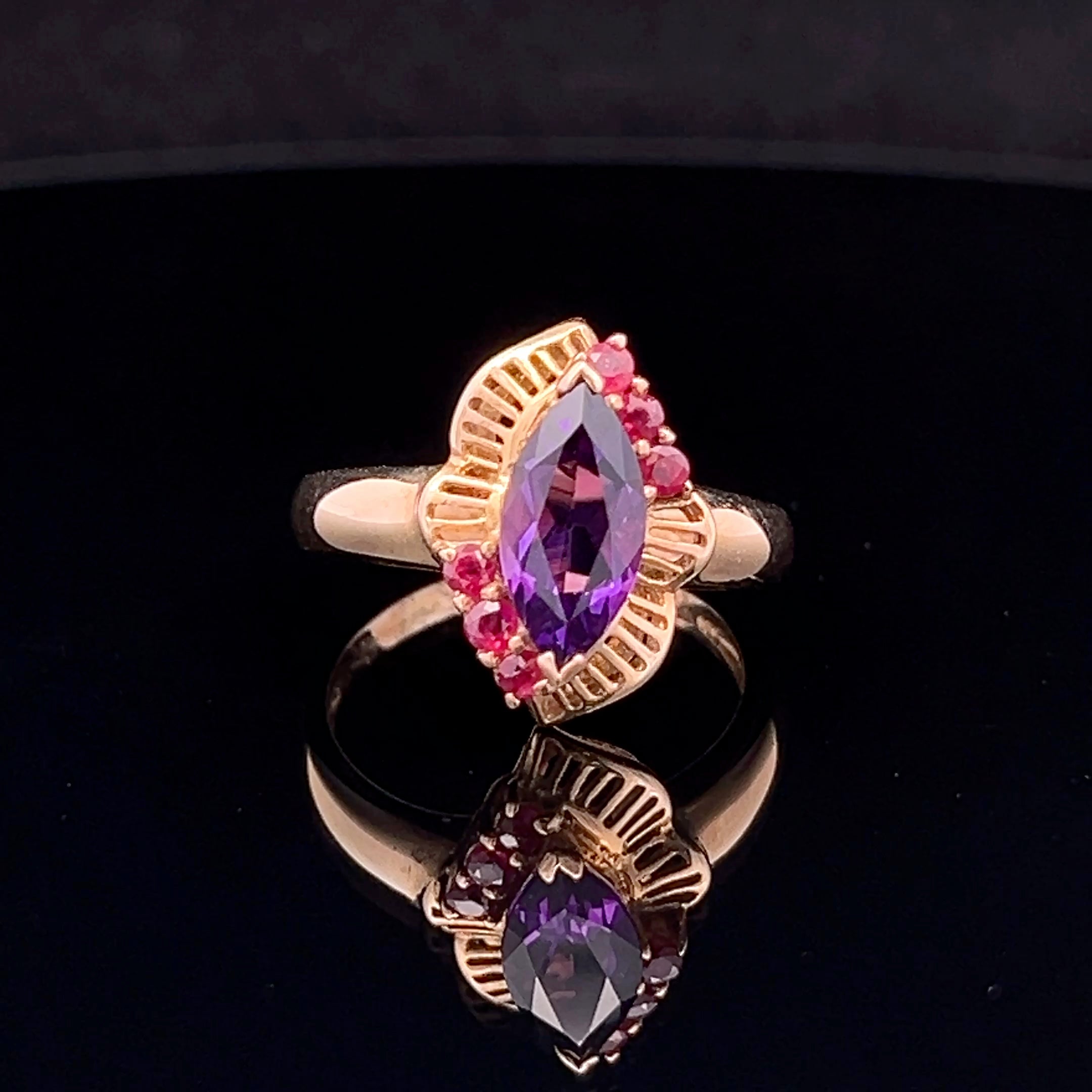 Alma 14KY 1.59CT Marquise Amethyst & .60CTW Ruby Ring