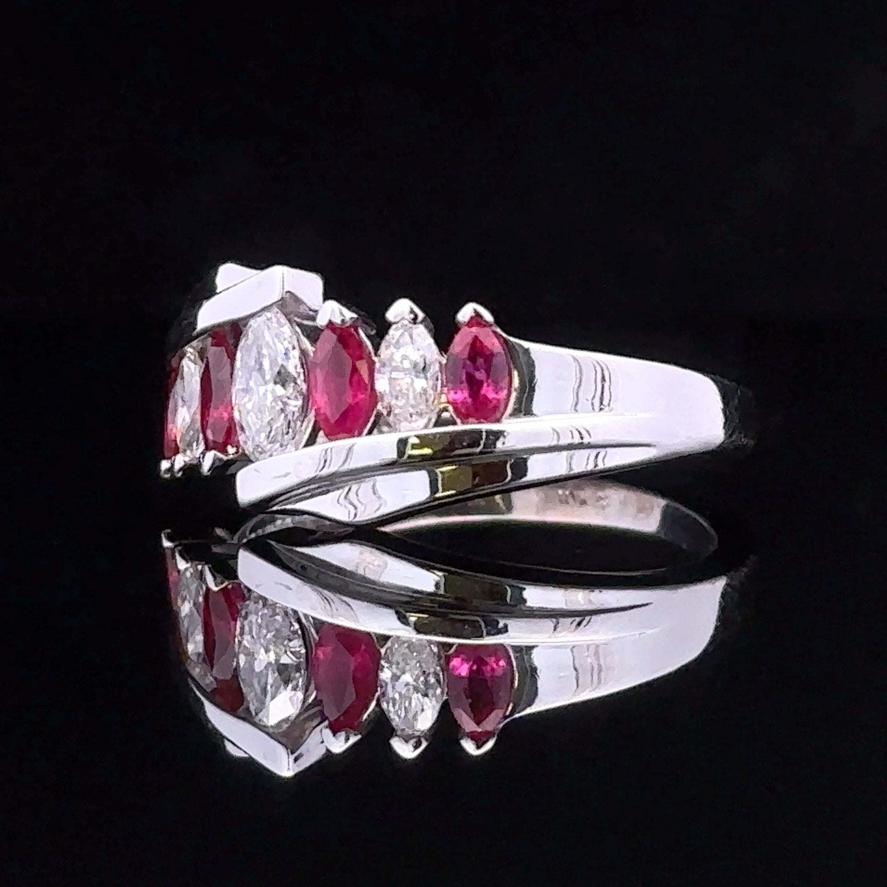 Maryam White 10K Seven-Stone Ring with Rubies and Diamonds