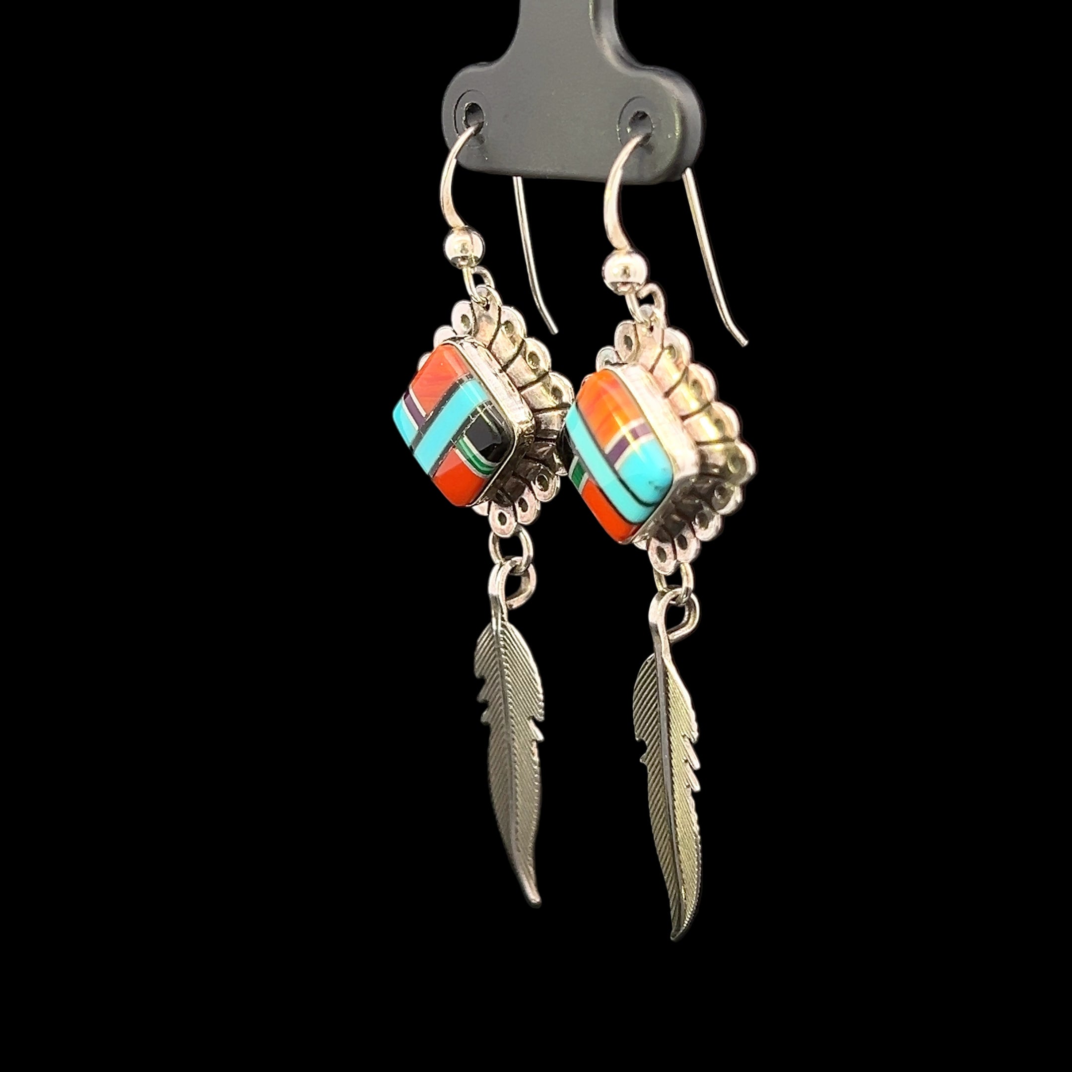 Laney S/S Turquoise & Coral Feather Dangle Earrings