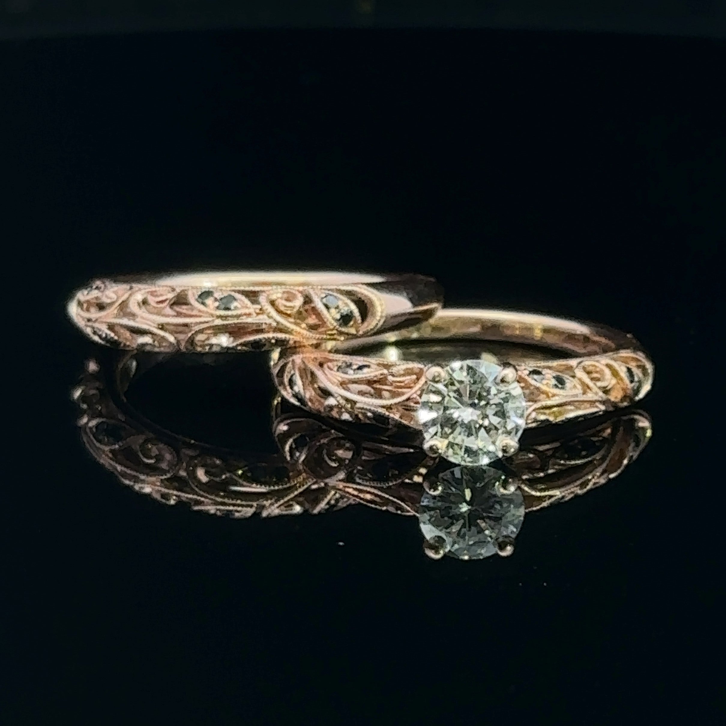 Josie 14K Rose Gold Vintage Wedding Set with 0.63ct F VS2 Diamond
