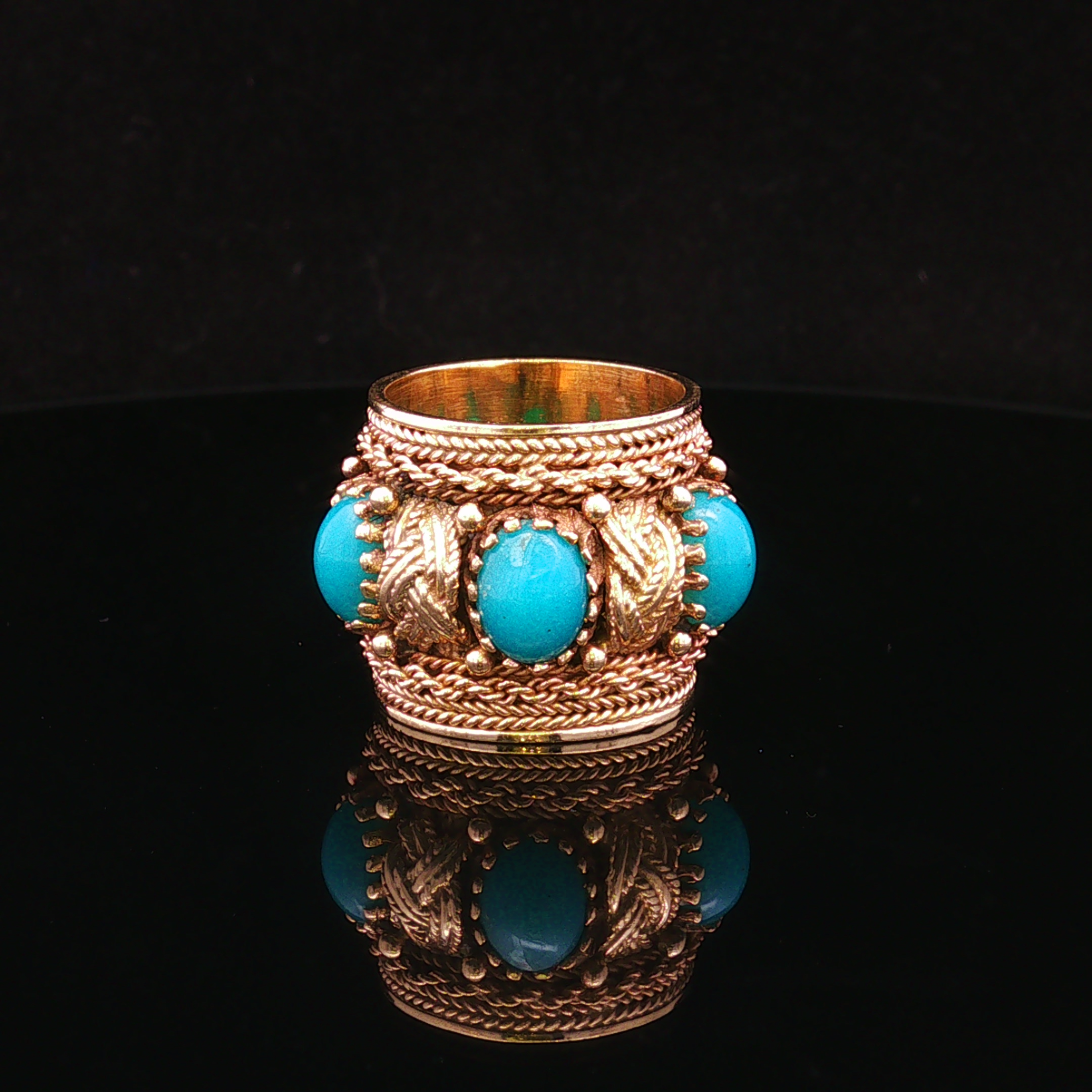 Wrene 14KY Five Oval Turquoise Band