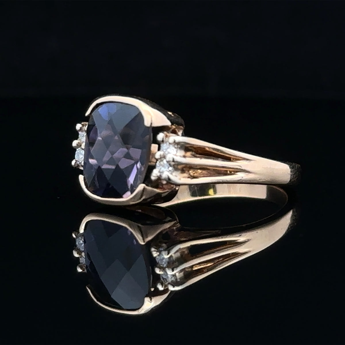 Adalee Contemporary Iolite Ring in 14k Yellow Gold