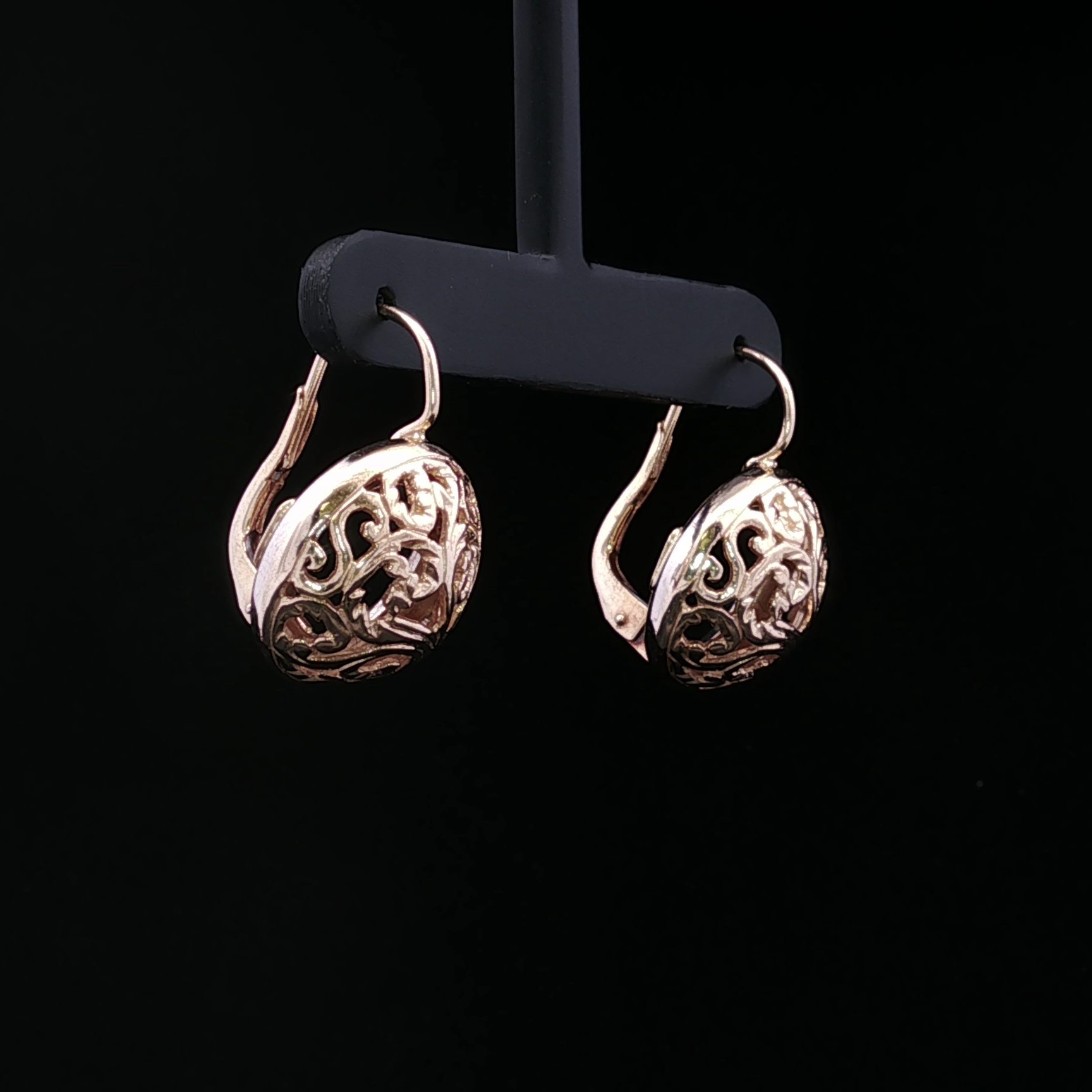 14K Yellow Gold Filigree Patterned Drop Earrings