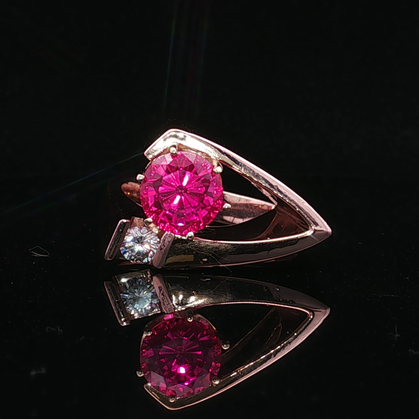 Trisko Rose 14K Contemporary Ring with Lab Pink Sapphire & Natural Diamond