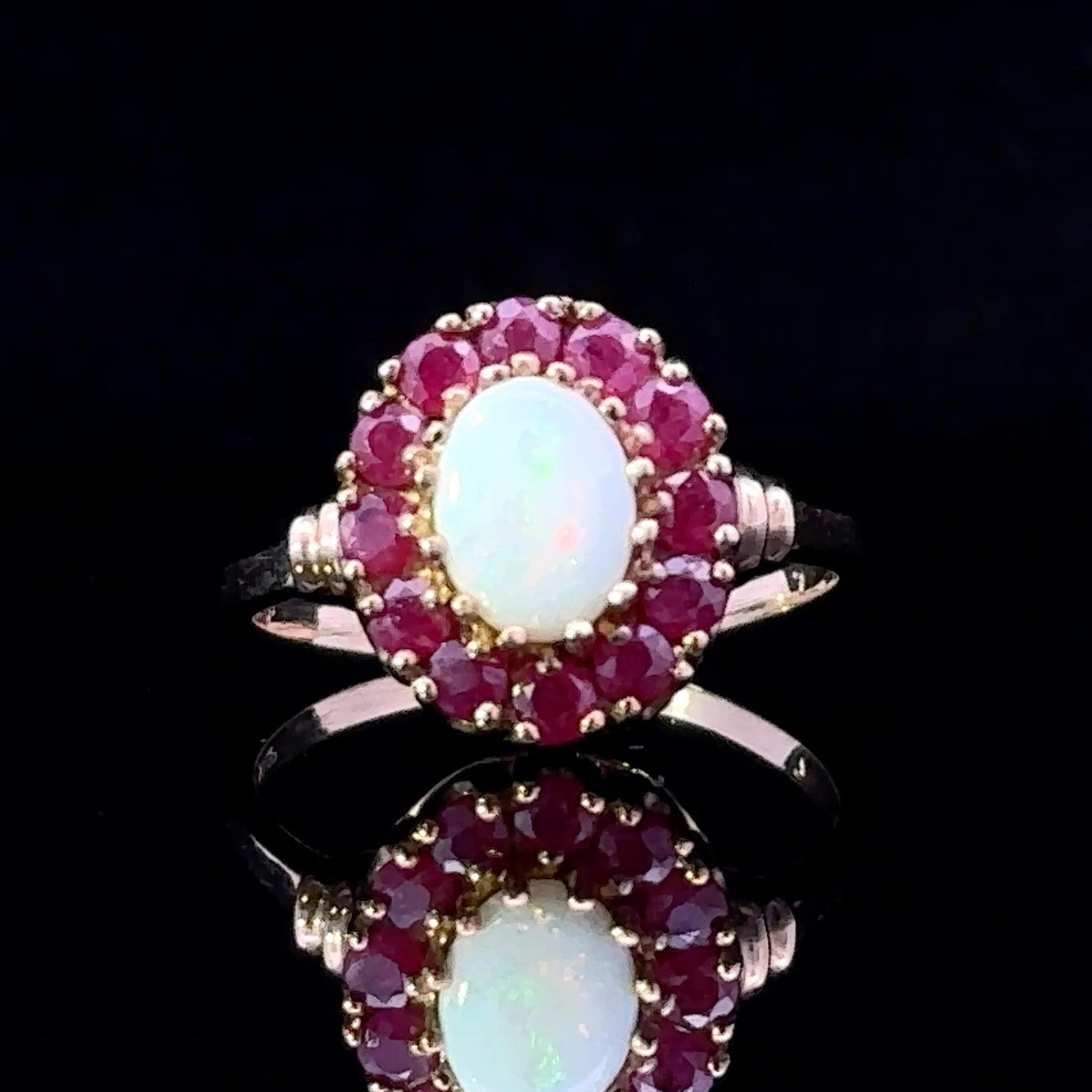 Alexa 10K Yellow Gold Opal and Ruby Fashion Ring