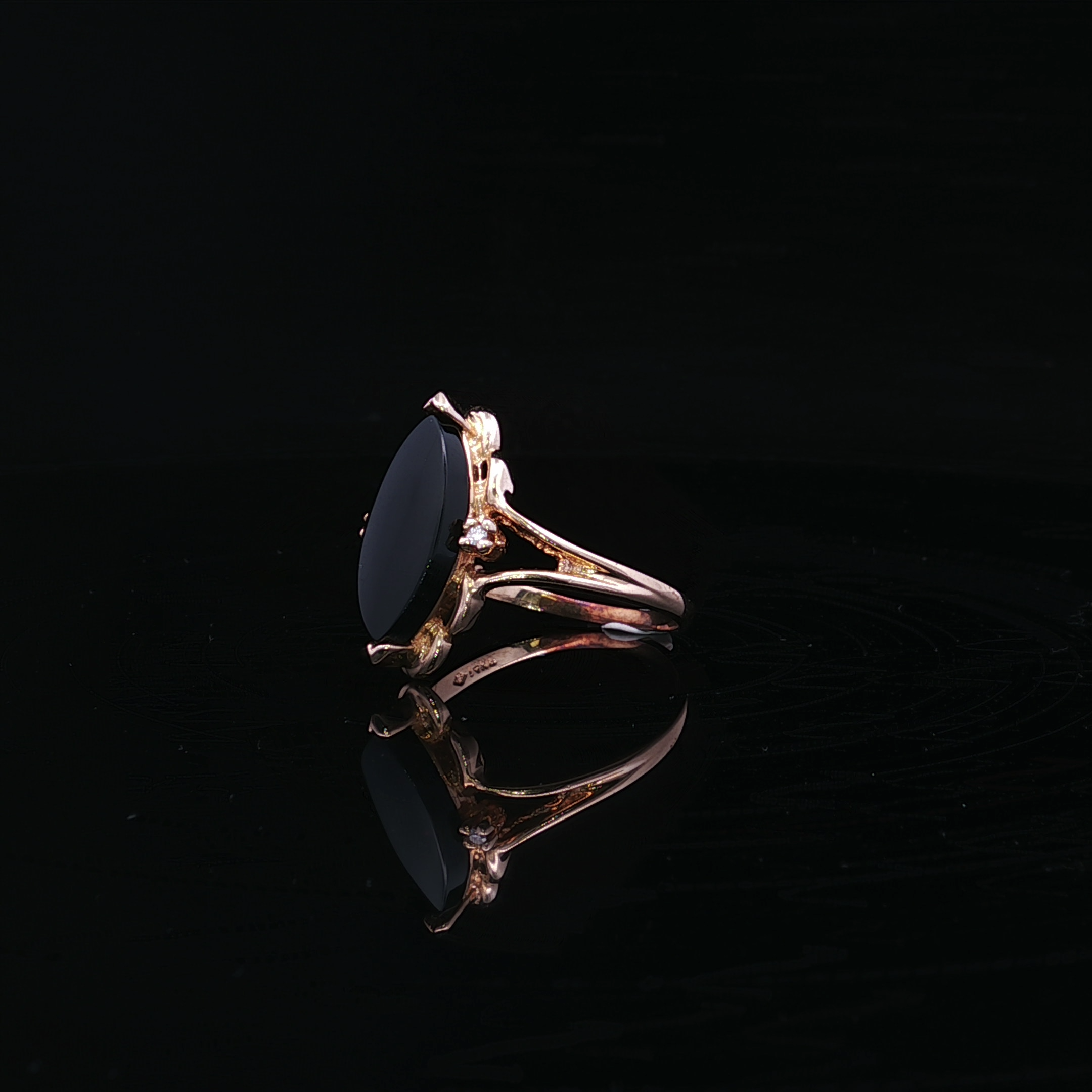 Imani 14K Yellow Gold Marquise Onyx Ring with Diamond Accents