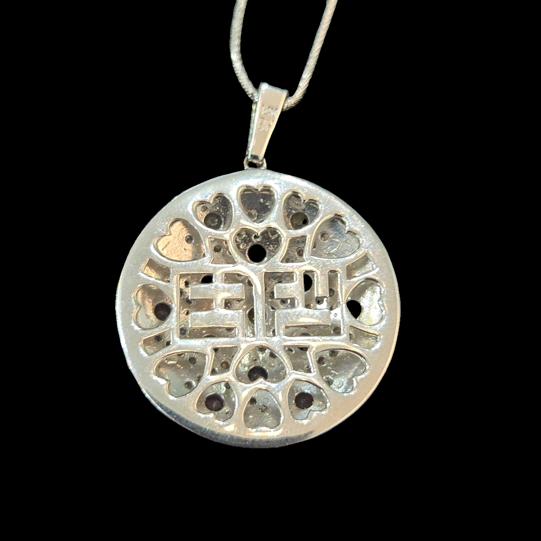 Elise 14K White Gold Circle Pendant with Sapphires & Diamond by Effy