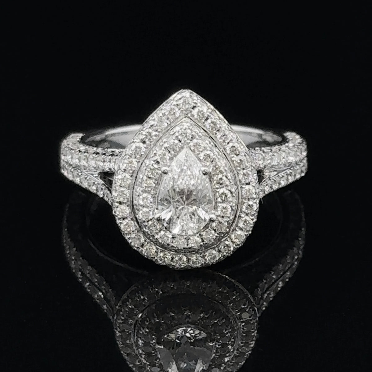 Selah 14k White Gold Pear Diamond Double Halo Ring