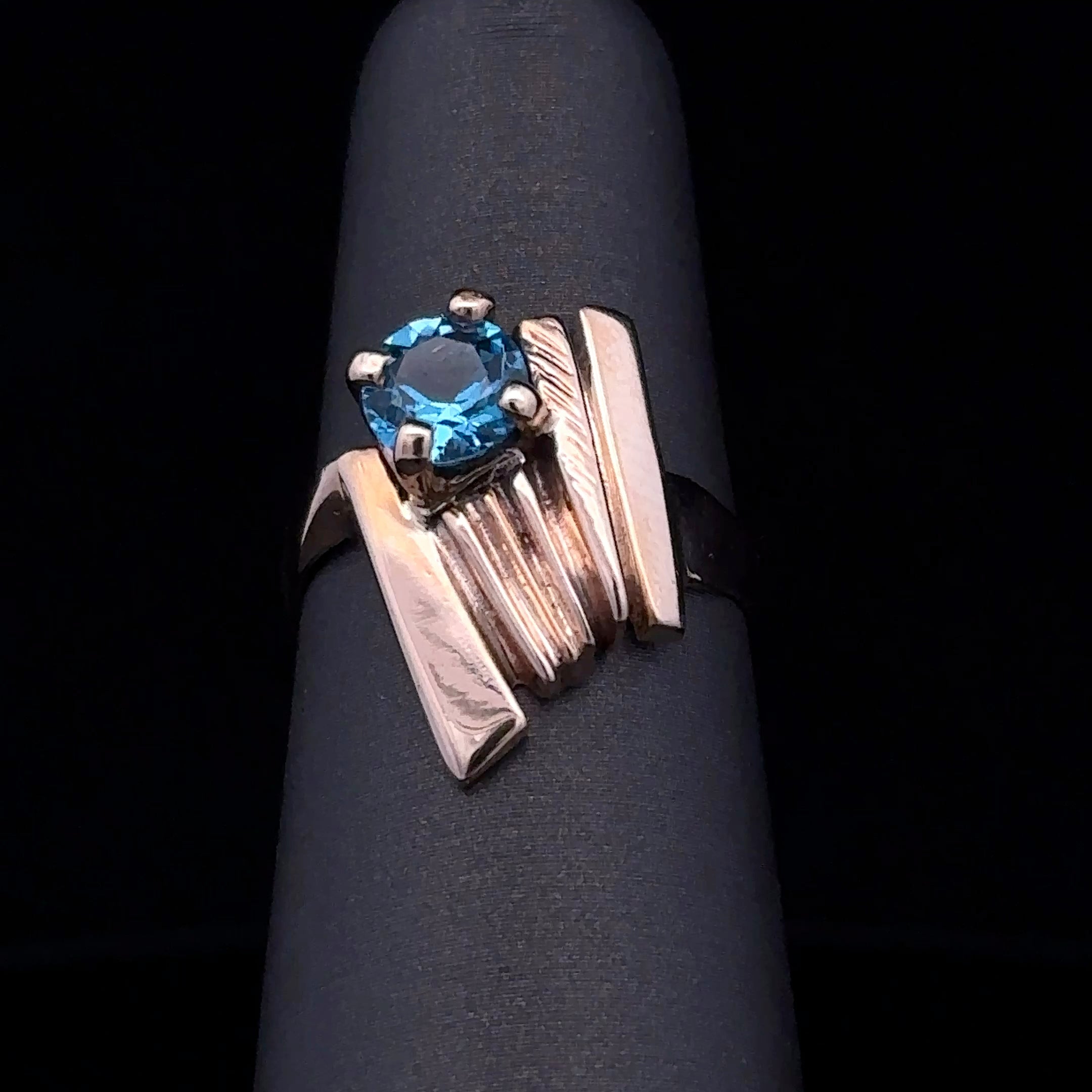 Jocelyn 14K Yellow Gold Blue Topaz Ring by Cindy Mulhollen, Size 6.5