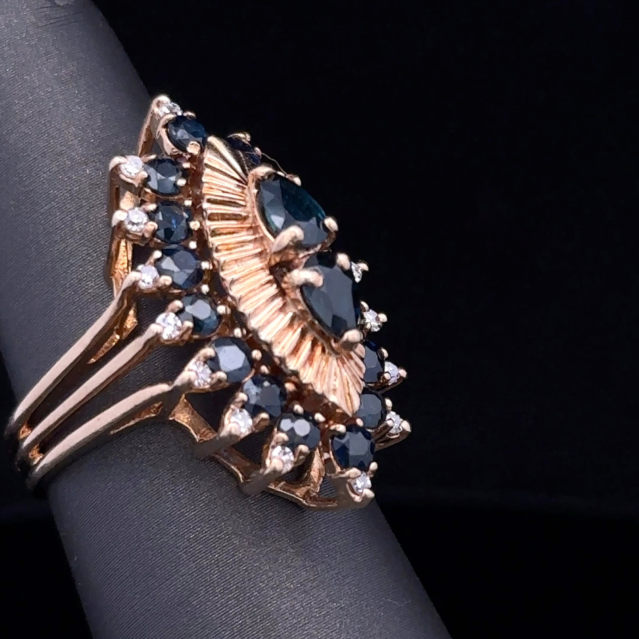 Margaritte 14K Yellow Gold Antique Ring with Blue Sapphires & Diamond Accents