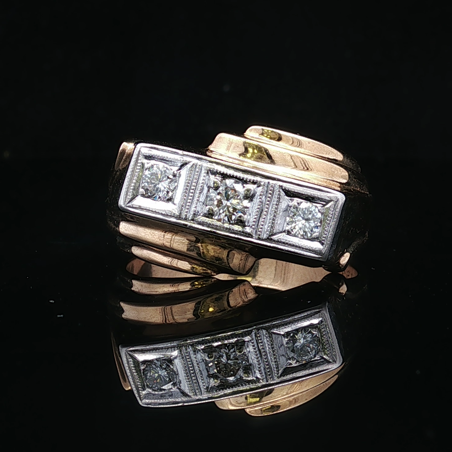 Kyle Three Stone Diamond Ring in Two Tone Gold