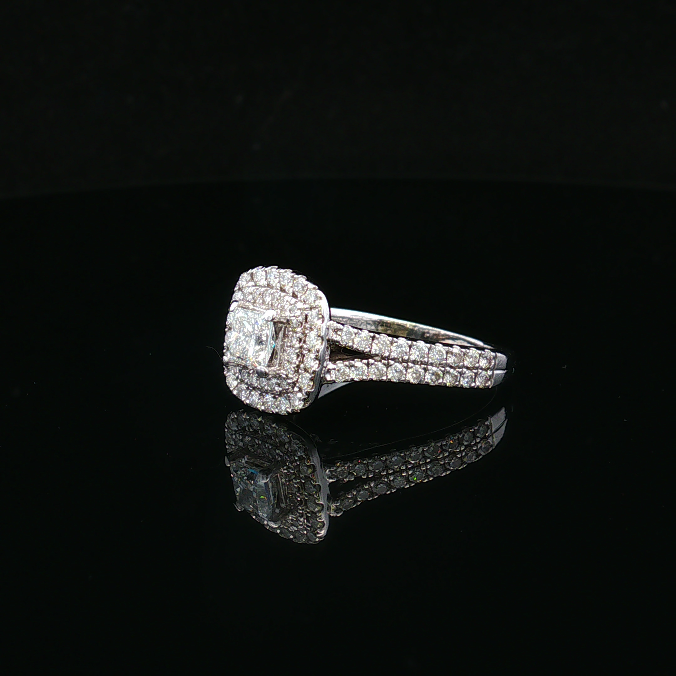 Marlene 14KW Vera Wang Double Halo Diamond & Sapphire Ring
