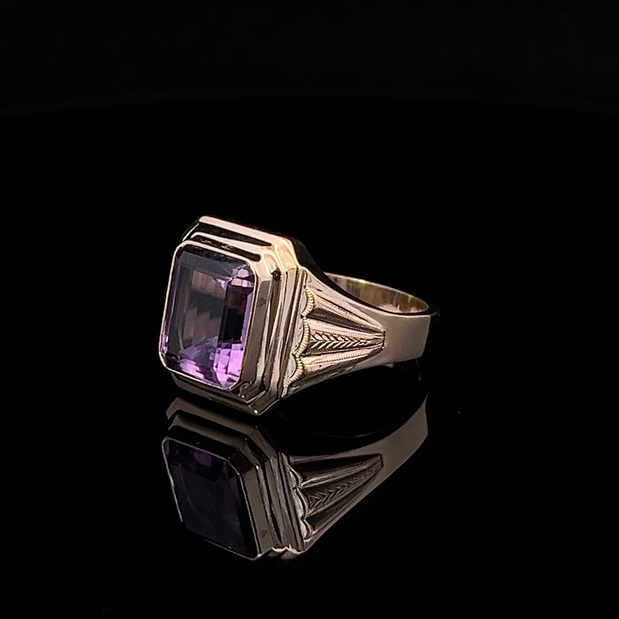Armani 10K Yellow Gold Amethyst Men's Ring