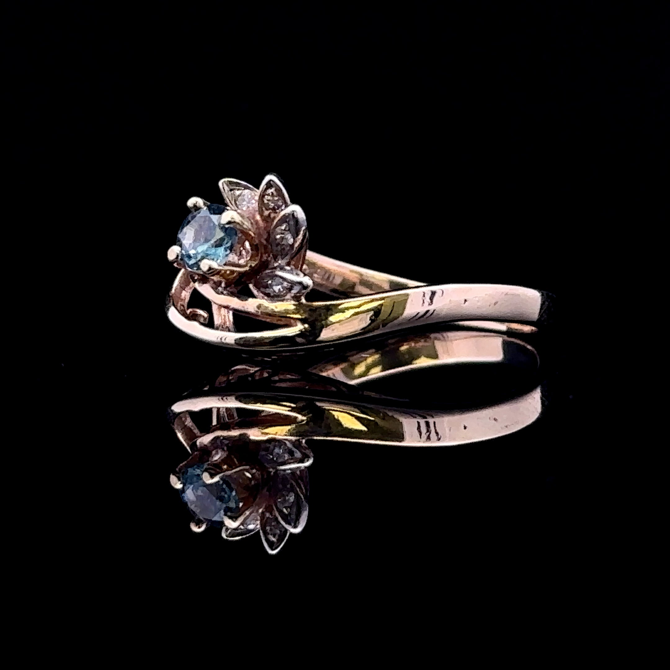 Carly 14K Yellow Gold Aquamarine and Diamond Ring, Size 8
