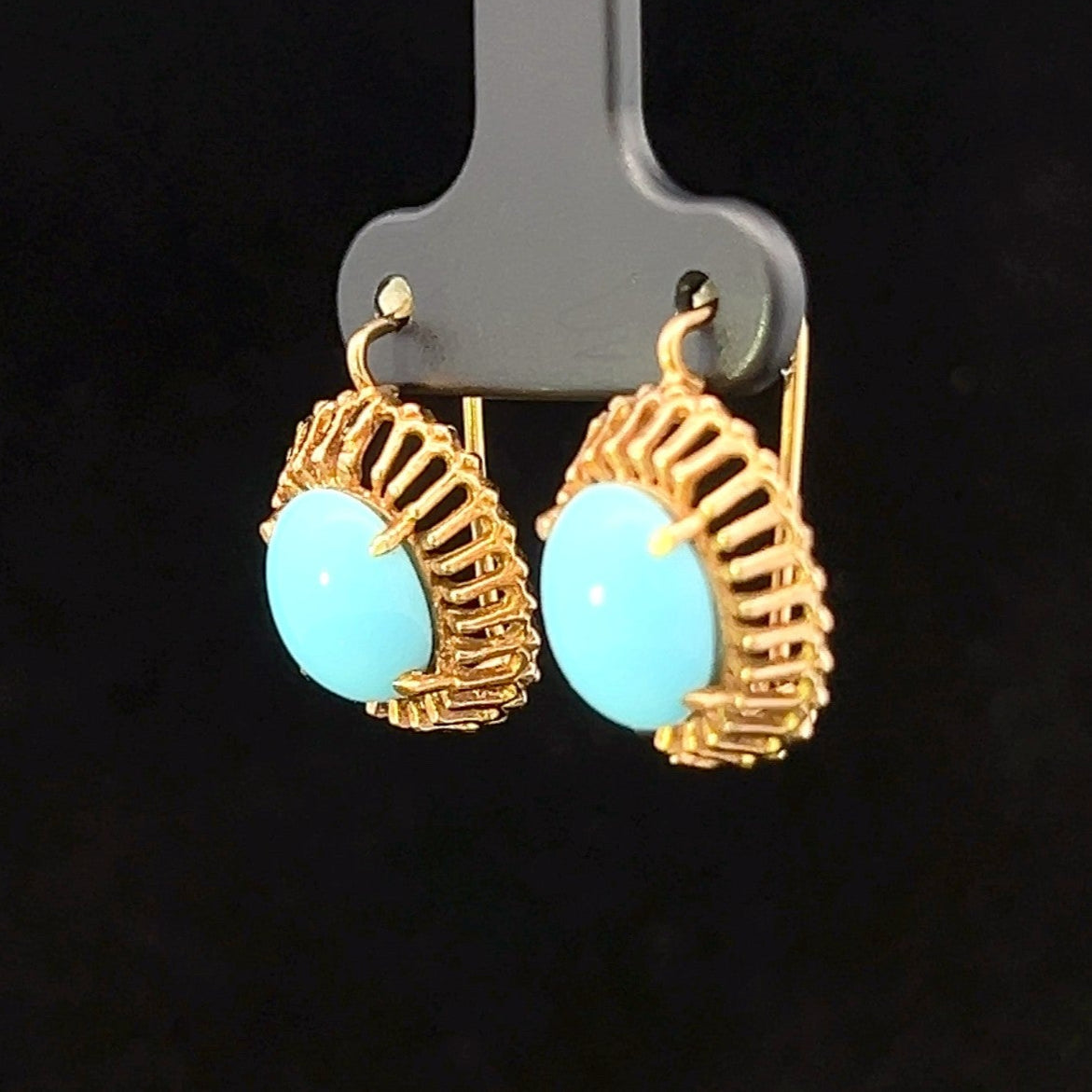 Micah 18KY Turquoise Oval Cabochon Dangle Earrings