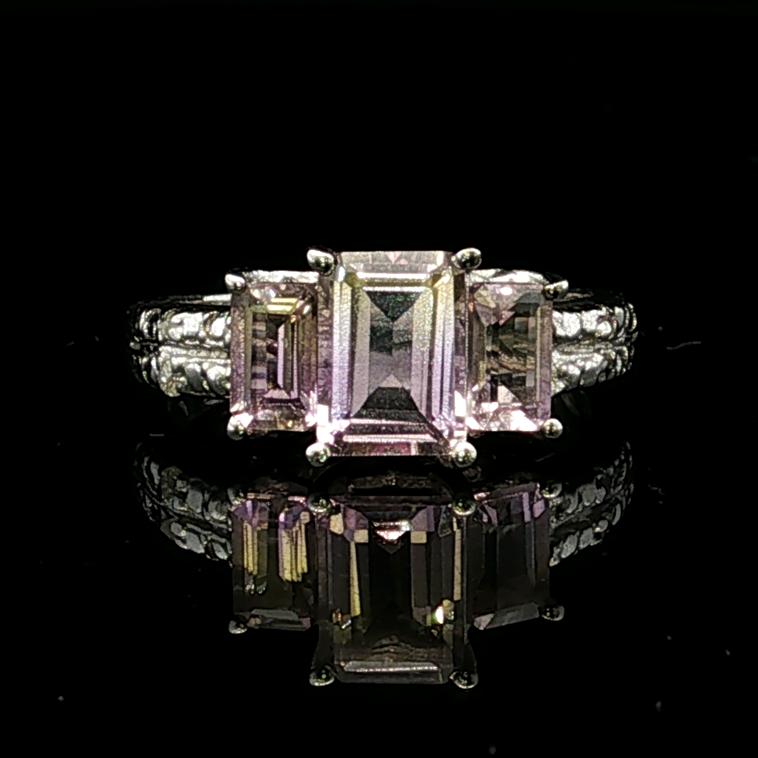Agnese Emerald Cut Ametrine 3-Stone Silver Ring