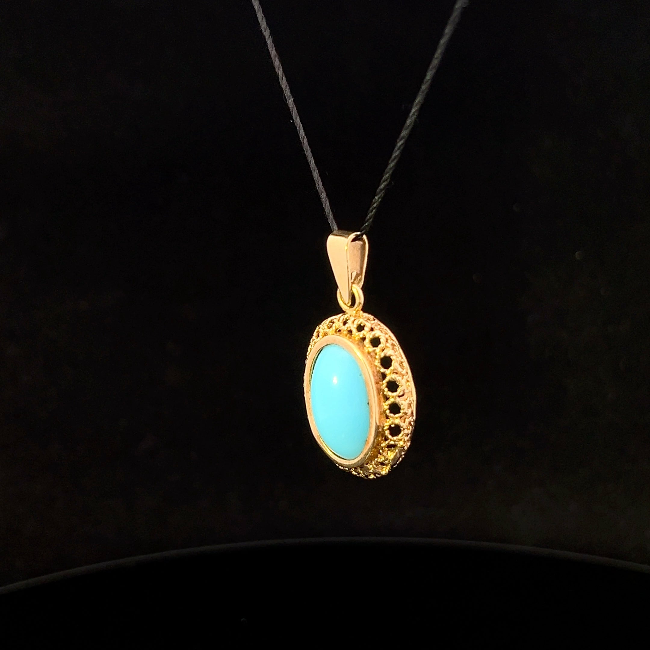 Julia 18KY Turquoise Oval Cab Filigree Bezel Ring